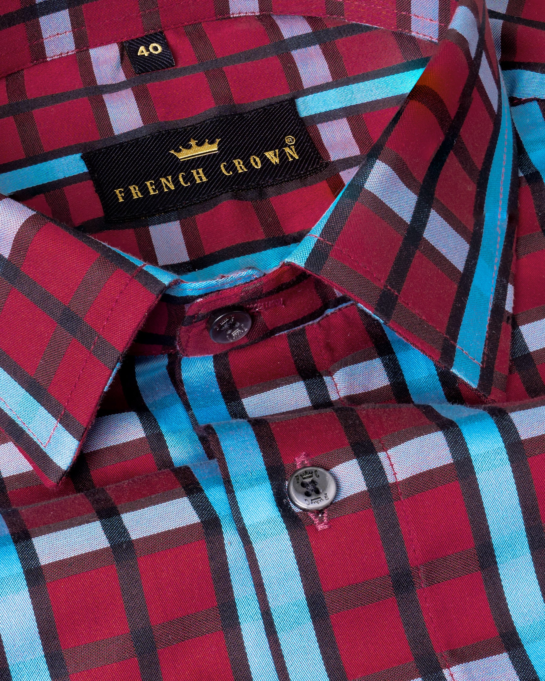 Claret Red with Viking Blue and Jade Black Twill Plaid Shirt 5079-BLK-38, 5079-BLK-H-38, 5079-BLK-39, 5079-BLK-H-39, 5079-BLK-40, 5079-BLK-H-40, 5079-BLK-42, 5079-BLK-H-42, 5079-BLK-44, 5079-BLK-H-44, 5079-BLK-46, 5079-BLK-H-46, 5079-BLK-48, 5079-BLK-H-48, 5079-BLK-50, 5079-BLK-H-50, 5079-BLK-52, 5079-BLK-H-52