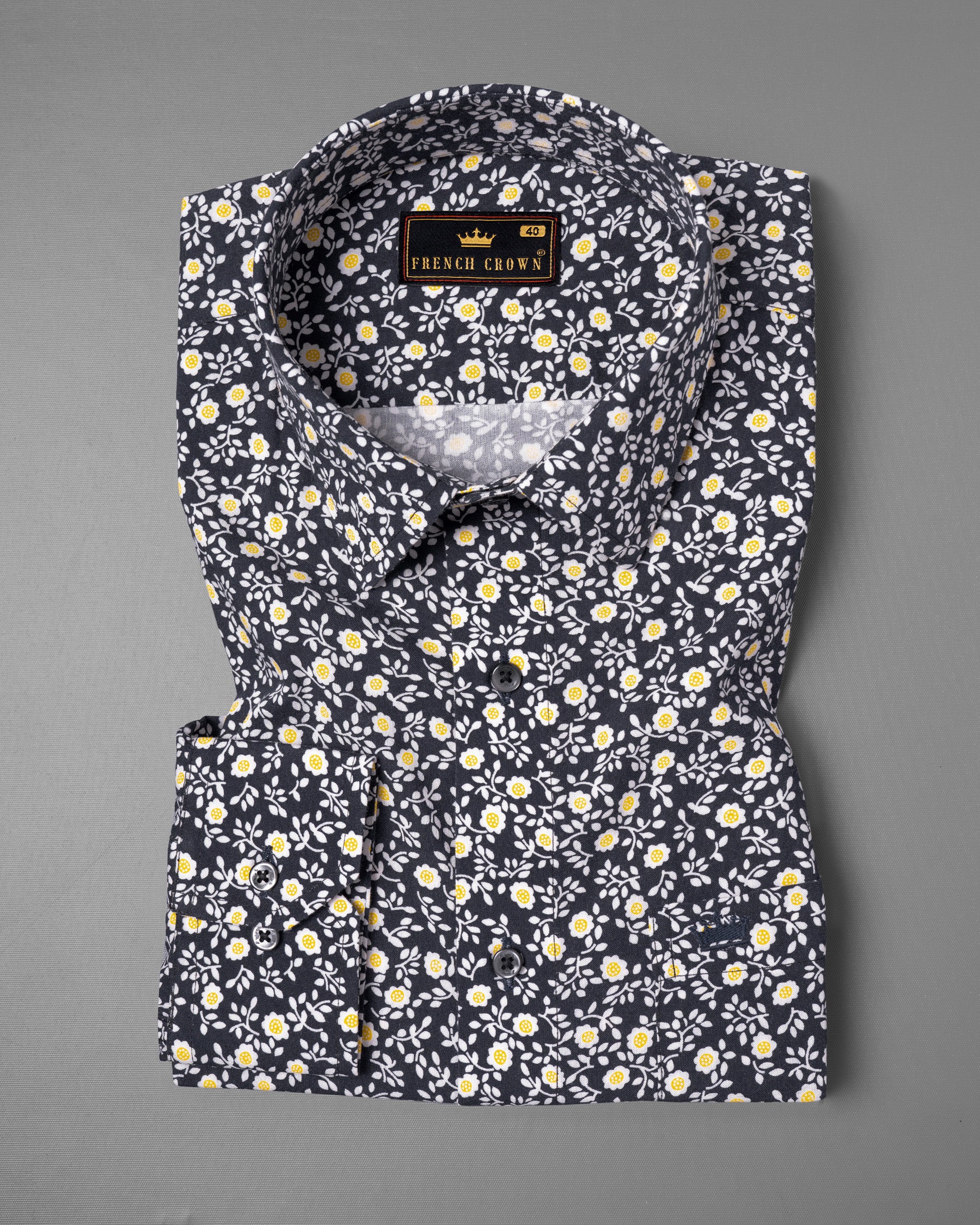 Shark Grey flowers printed Premium Tencel Shirt 5187-BLK-38, 5187-BLK-H-38, 5187-BLK-39, 5187-BLK-H-39, 5187-BLK-40, 5187-BLK-H-40, 5187-BLK-42, 5187-BLK-H-42, 5187-BLK-44, 5187-BLK-H-44, 5187-BLK-46, 5187-BLK-H-46, 5187-BLK-48, 5187-BLK-H-48, 5187-BLK-50, 5187-BLK-H-50, 5187-BLK-52, 5187-BLK-H-52