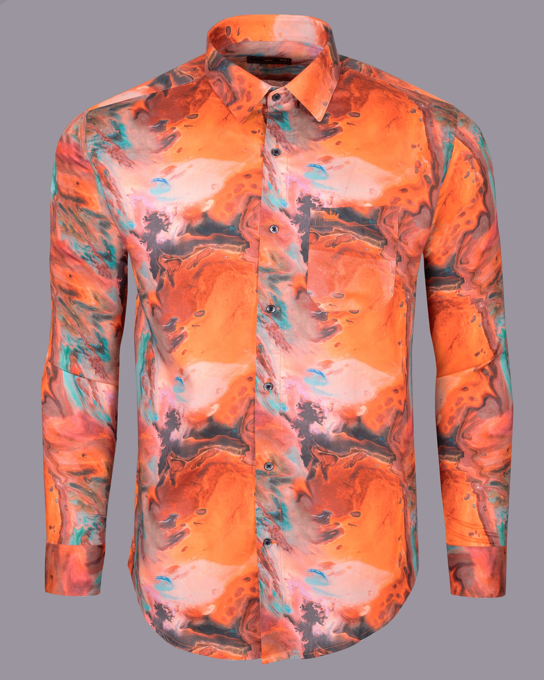 Coral Orange Fluid Printed Premium Cotton Shirt 5194-BLK-38, 5194-BLK-H-38, 5194-BLK-39, 5194-BLK-H-39, 5194-BLK-40, 5194-BLK-H-40, 5194-BLK-42, 5194-BLK-H-42, 5194-BLK-44, 5194-BLK-H-44, 5194-BLK-46, 5194-BLK-H-46, 5194-BLK-48, 5194-BLK-H-48, 5194-BLK-50, 5194-BLK-H-50, 5194-BLK-52, 5194-BLK-H-52