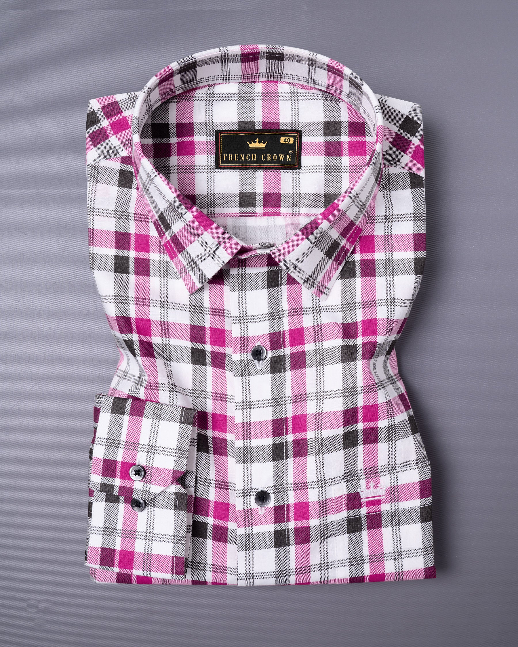 Bright White with Disco Pink and Jade Black Plaid Royal Oxford Shirt 5206-BLK-38, 5206-BLK-H-38, 5206-BLK-39, 5206-BLK-H-39, 5206-BLK-40, 5206-BLK-H-40, 5206-BLK-42, 5206-BLK-H-42, 5206-BLK-44, 5206-BLK-H-44, 5206-BLK-46, 5206-BLK-H-46, 5206-BLK-48, 5206-BLK-H-48, 5206-BLK-50, 5206-BLK-H-50, 5206-BLK-52, 5206-BLK-H-52