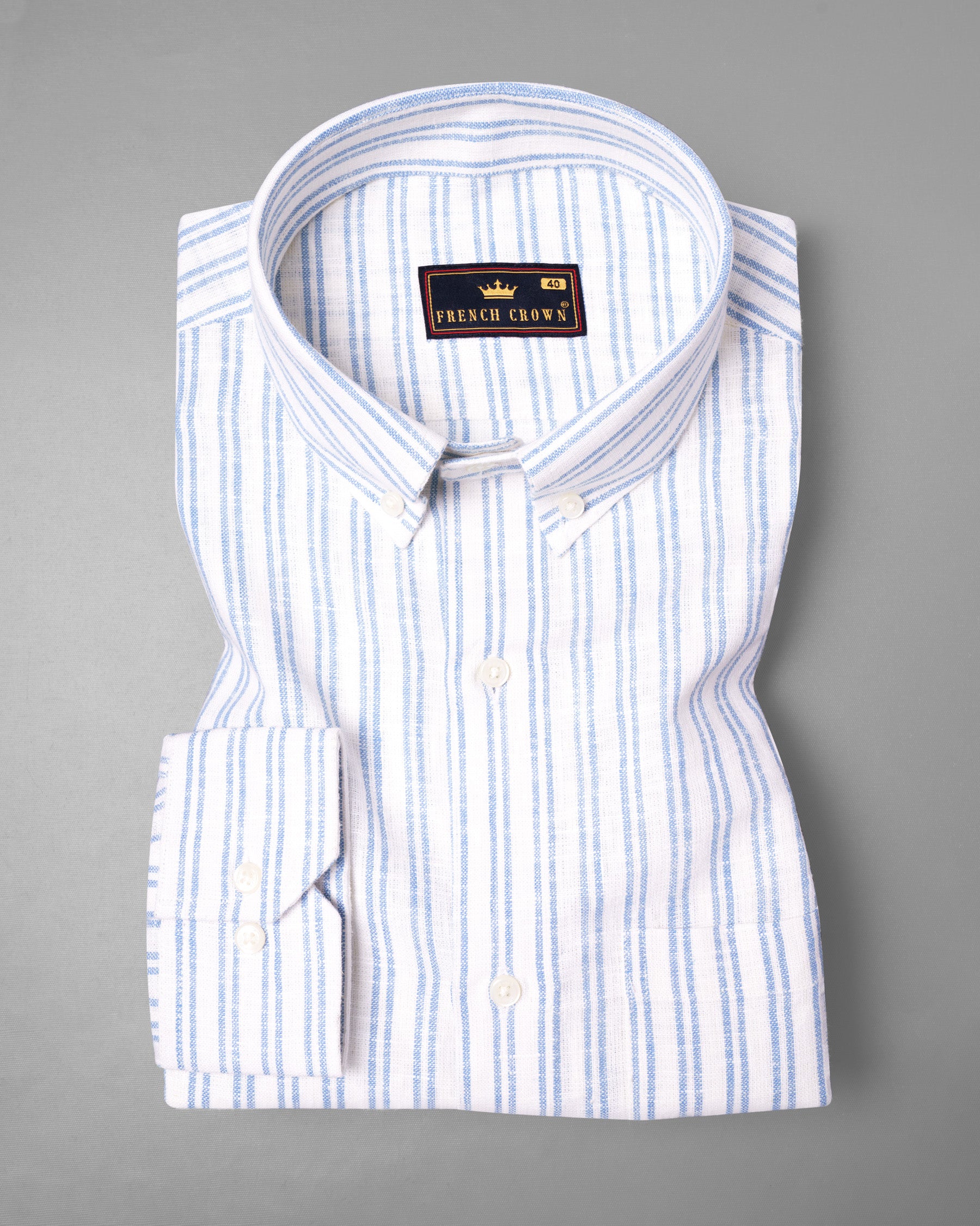 Bright White with Casper Blue Striped Luxurious Linen Shirt 5293-BD-38, 5293-BD-H-38, 5293-BD-39, 5293-BD-H-39, 5293-BD-40, 5293-BD-H-40, 5293-BD-42, 5293-BD-H-42, 5293-BD-44, 5293-BD-H-44, 5293-BD-46, 5293-BD-H-46, 5293-BD-48, 5293-BD-H-48, 5293-BD-50, 5293-BD-H-50, 5293-BD-52, 5293-BD-H-52