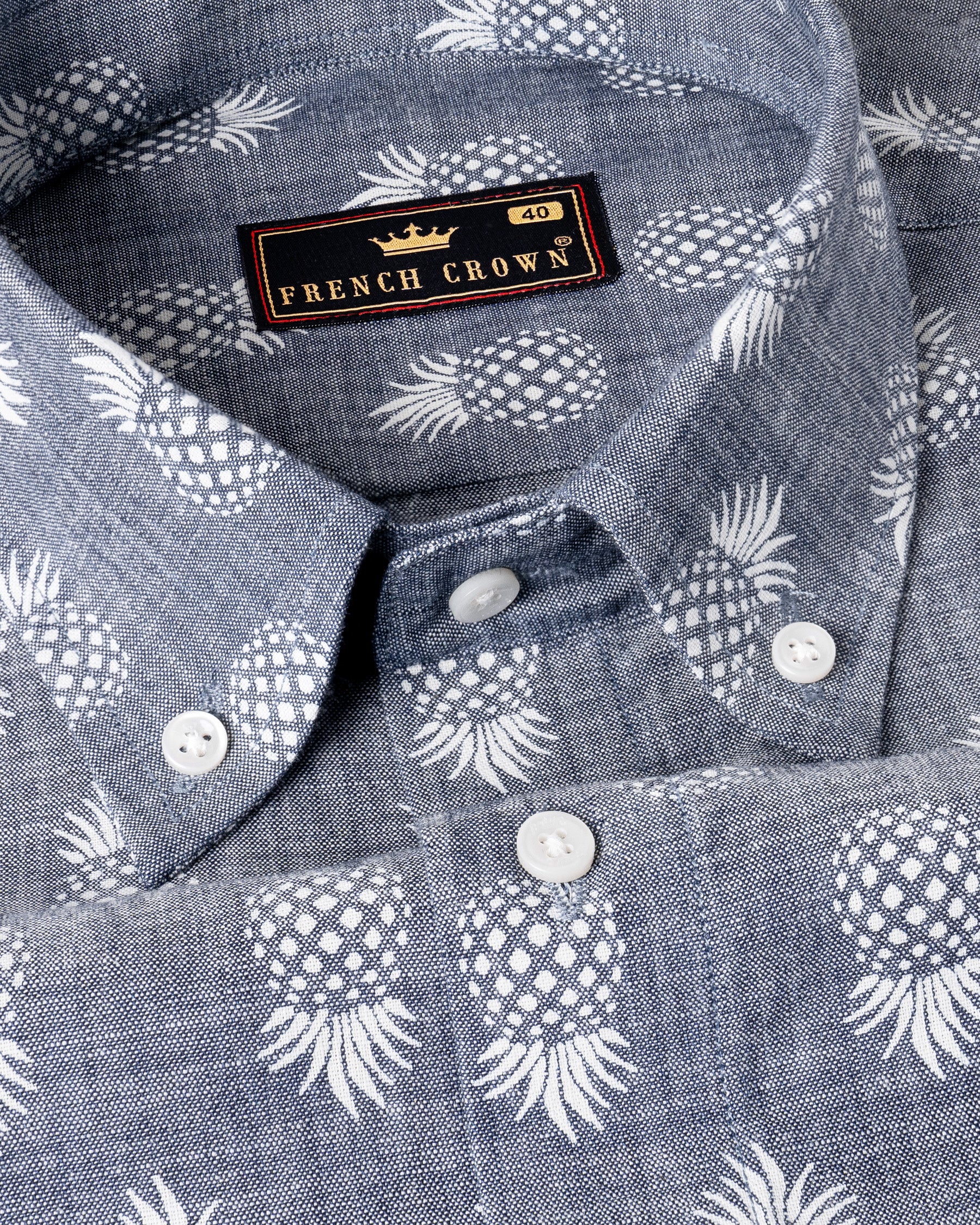 Denim Grey Pineapple Printed Chambray Premium Cotton Shirt 5333-BD-38, 5333-BD-H-38, 5333-BD-39, 5333-BD-H-39, 5333-BD-40, 5333-BD-H-40, 5333-BD-42, 5333-BD-H-42, 5333-BD-44, 5333-BD-H-44, 5333-BD-46, 5333-BD-H-46, 5333-BD-48, 5333-BD-H-48, 5333-BD-50, 5333-BD-H-50, 5333-BD-52, 5333-BD-H-52