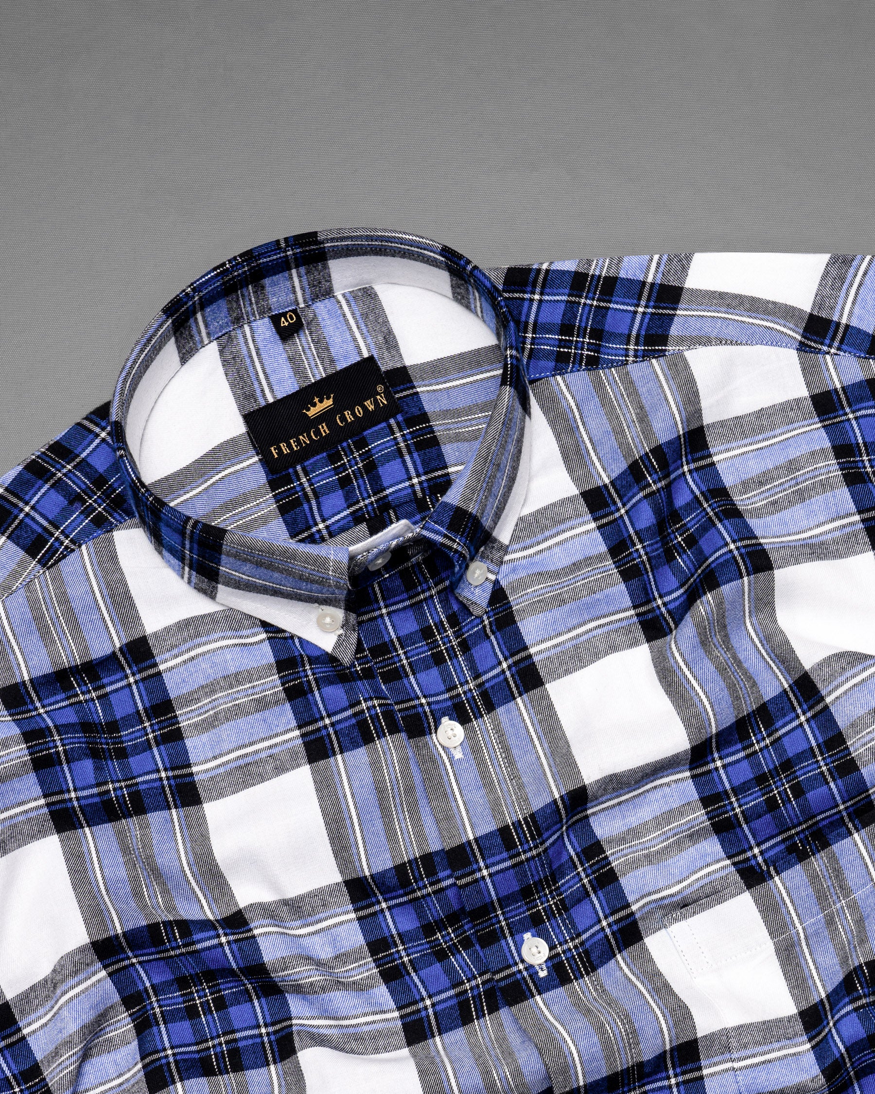 Bright White and Deep Koamaru Blue Plaid Premium Cotton Flannel Shirt 5388-BD-38, 5388-BD-H-38, 5388-BD-39, 5388-BD-H-39, 5388-BD-40, 5388-BD-H-40, 5388-BD-42, 5388-BD-H-42, 5388-BD-44, 5388-BD-H-44, 5388-BD-46, 5388-BD-H-46, 5388-BD-48, 5388-BD-H-48, 5388-BD-50, 5388-BD-H-50, 5388-BD-52, 5388-BD-H-52