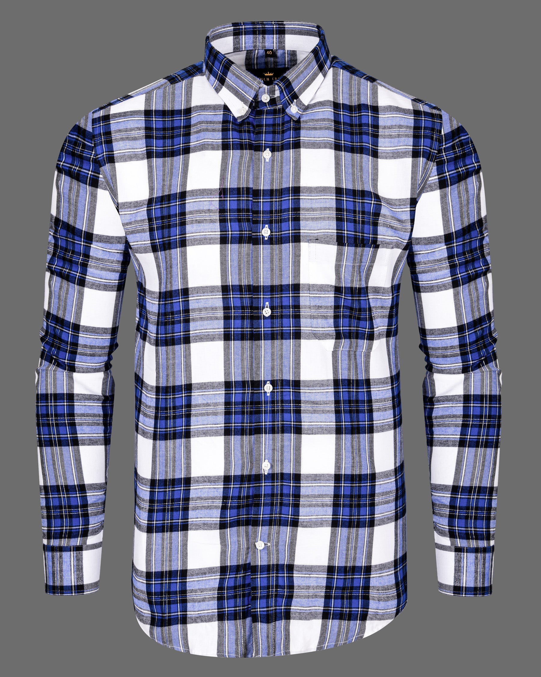 Bright White and Deep Koamaru Blue Plaid Premium Cotton Flannel Shirt 5388-BD-38, 5388-BD-H-38, 5388-BD-39, 5388-BD-H-39, 5388-BD-40, 5388-BD-H-40, 5388-BD-42, 5388-BD-H-42, 5388-BD-44, 5388-BD-H-44, 5388-BD-46, 5388-BD-H-46, 5388-BD-48, 5388-BD-H-48, 5388-BD-50, 5388-BD-H-50, 5388-BD-52, 5388-BD-H-52