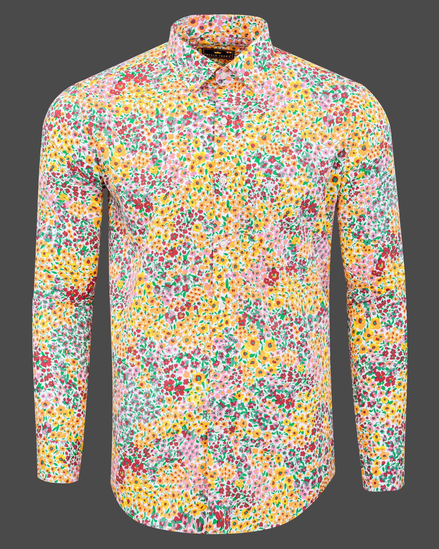 Koromiko with Mustard Floral Printed Royal Oxford Shirt 5513-38, 5513-H-38, 5513-39, 5513-H-39, 5513-40, 5513-H-40, 5513-42, 5513-H-42, 5513-44, 5513-H-44, 5513-46, 5513-H-46, 5513-48, 5513-H-48, 5513-50, 5513-H-50, 5513-52, 5513-H-52