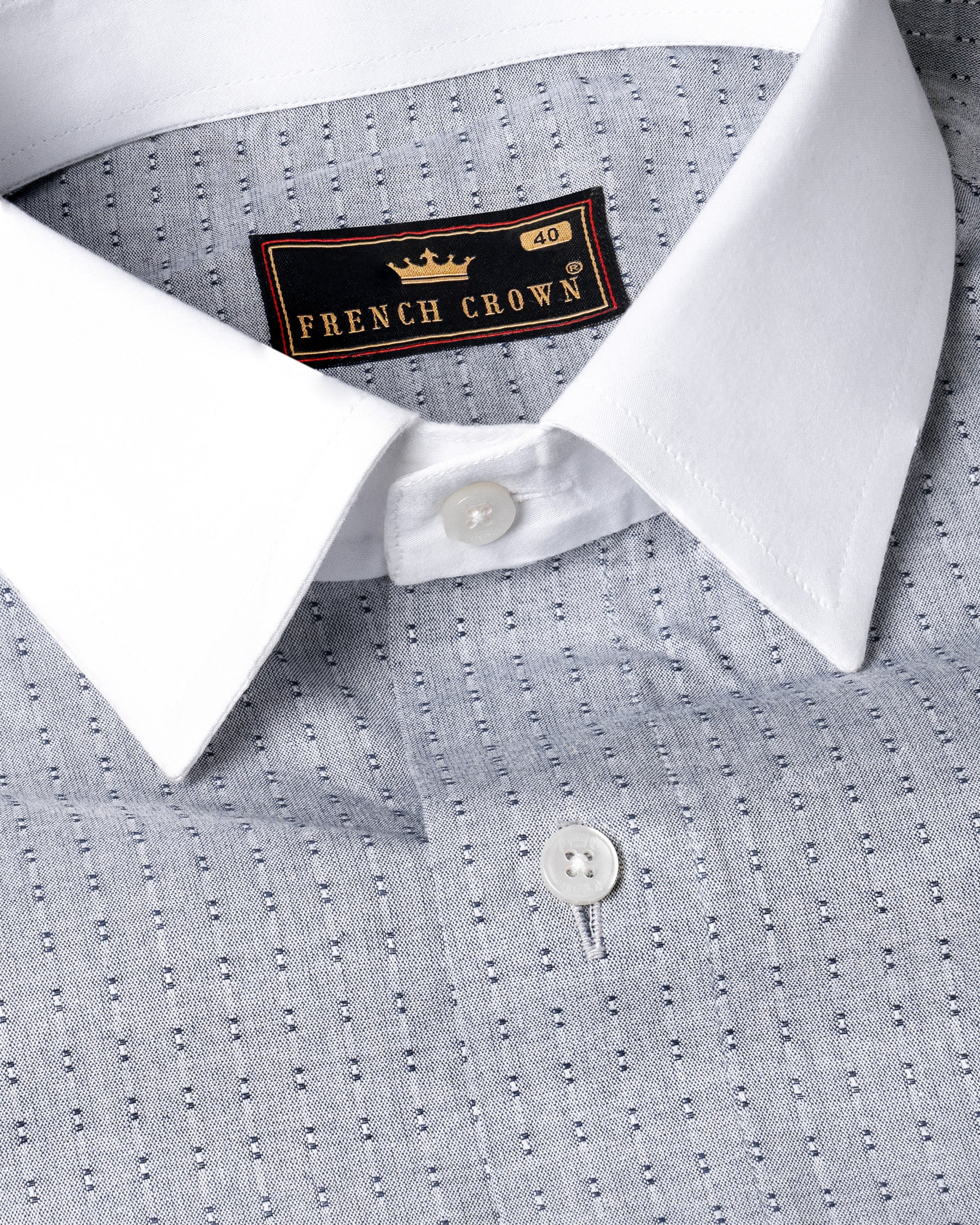 Ghost Grey dobby textured White Cuff-Collar Premium Giza Cotton Shirt 5516-WCC-38, 5516-WCC-H-38, 5516-WCC-39, 5516-WCC-H-39, 5516-WCC-40, 5516-WCC-H-40, 5516-WCC-42, 5516-WCC-H-42, 5516-WCC-44, 5516-WCC-H-44, 5516-WCC-46, 5516-WCC-H-46, 5516-WCC-48, 5516-WCC-H-48, 5516-WCC-50, 5516-WCC-H-50, 5516-WCC-52, 5516-WCC-H-52