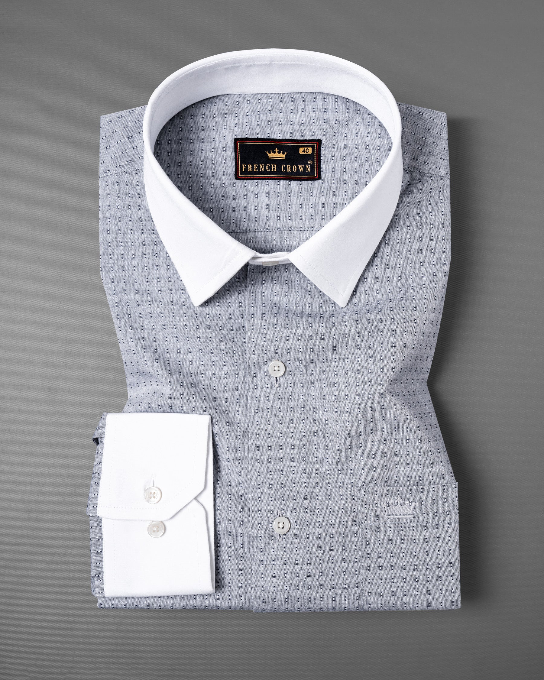 Ghost Grey dobby textured White Cuff-Collar Premium Giza Cotton Shirt 5516-WCC-38, 5516-WCC-H-38, 5516-WCC-39, 5516-WCC-H-39, 5516-WCC-40, 5516-WCC-H-40, 5516-WCC-42, 5516-WCC-H-42, 5516-WCC-44, 5516-WCC-H-44, 5516-WCC-46, 5516-WCC-H-46, 5516-WCC-48, 5516-WCC-H-48, 5516-WCC-50, 5516-WCC-H-50, 5516-WCC-52, 5516-WCC-H-52