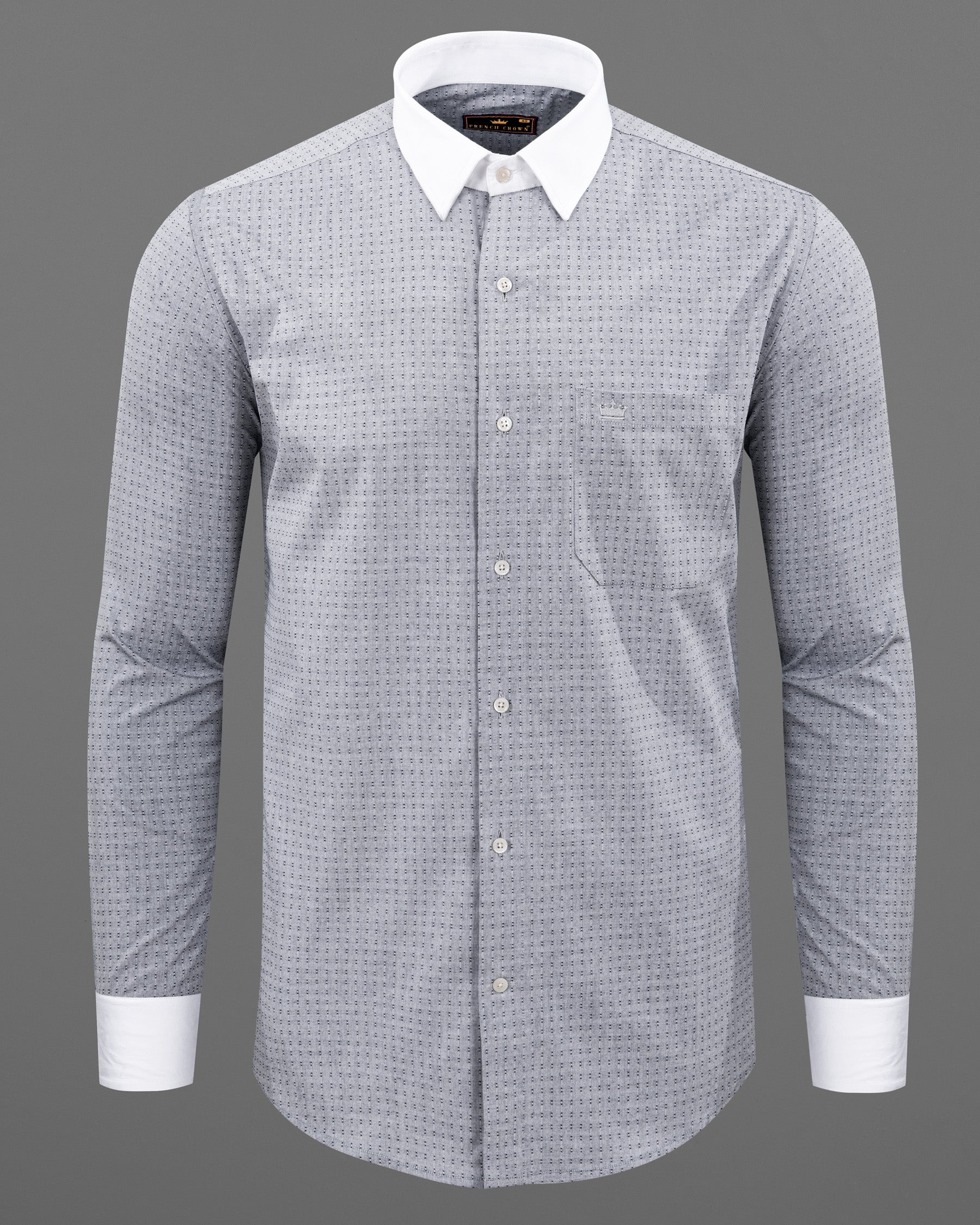 Ghost Grey dobby textured White Cuff-Collar Premium Giza Cotton Shirt 5516-WCC-38, 5516-WCC-H-38, 5516-WCC-39, 5516-WCC-H-39, 5516-WCC-40, 5516-WCC-H-40, 5516-WCC-42, 5516-WCC-H-42, 5516-WCC-44, 5516-WCC-H-44, 5516-WCC-46, 5516-WCC-H-46, 5516-WCC-48, 5516-WCC-H-48, 5516-WCC-50, 5516-WCC-H-50, 5516-WCC-52, 5516-WCC-H-52