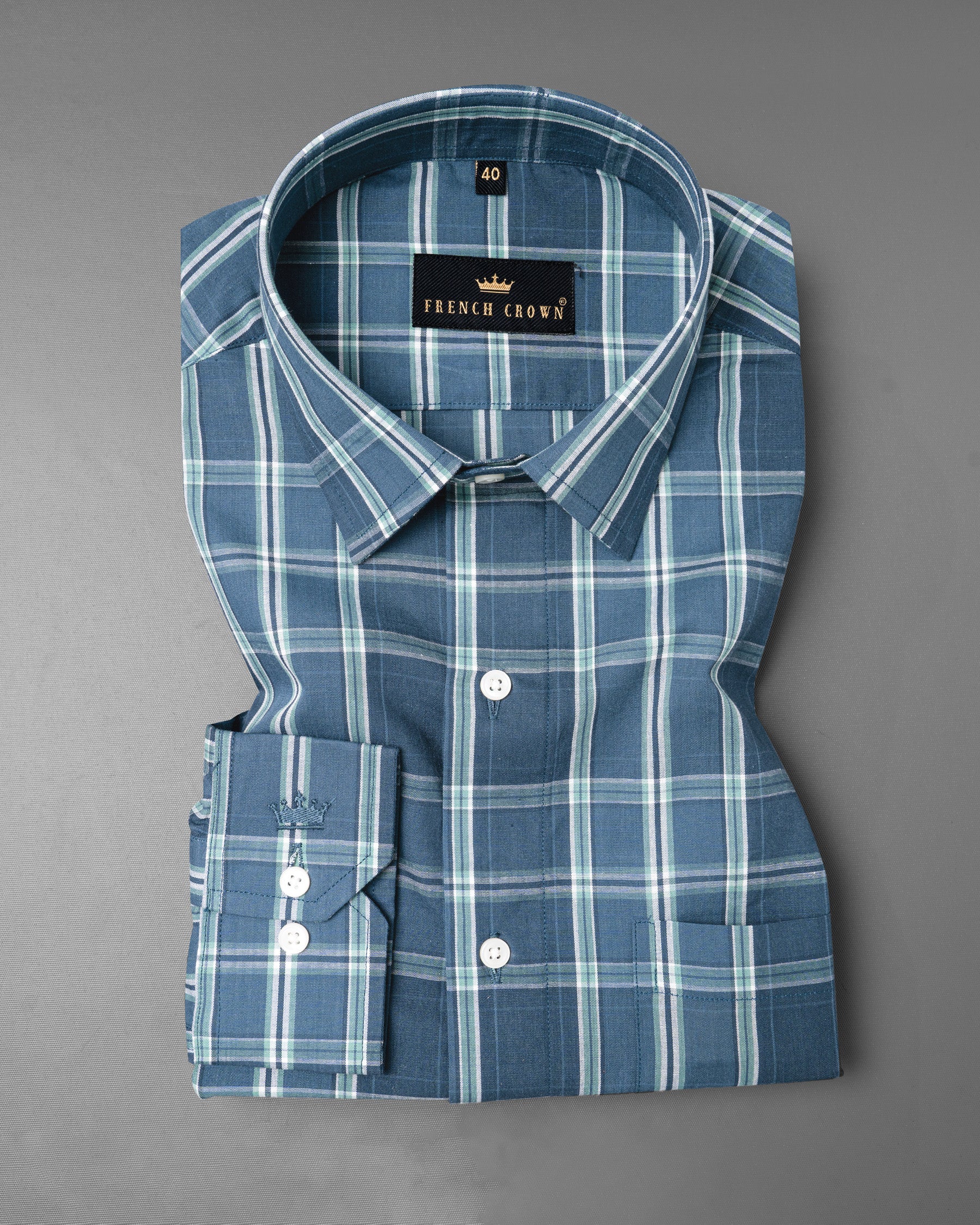 Nile Blue Plaid Premium Cotton Shirt 5633-38, 5633-H-38, 5633-39, 5633-H-39, 5633-40, 5633-H-40, 5633-42, 5633-H-42, 5633-44, 5633-H-44, 5633-46, 5633-H-46, 5633-48, 5633-H-48, 5633-50, 5633-H-50, 5633-52, 5633-H-52
