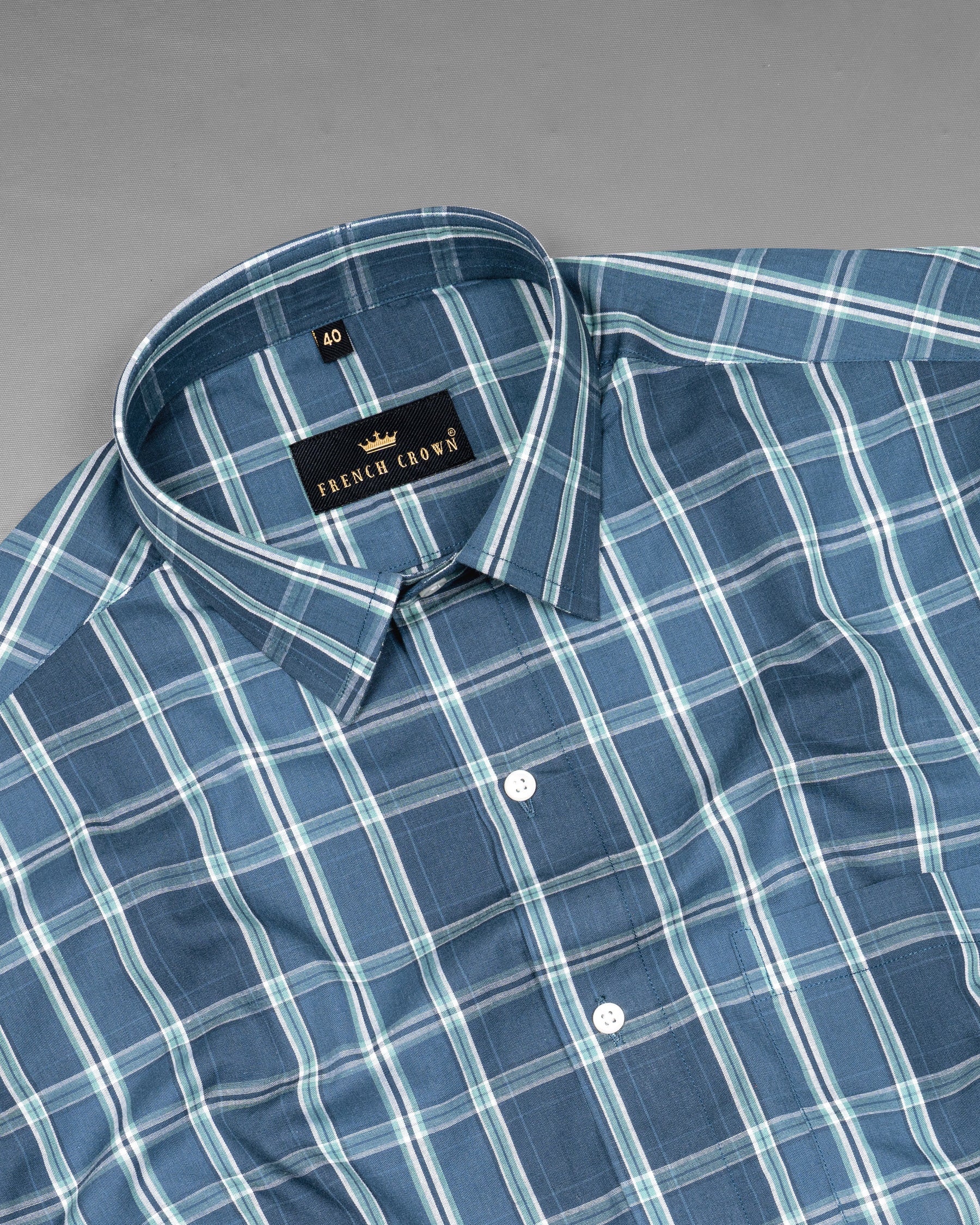 Nile Blue Plaid Premium Cotton Shirt 5633-38, 5633-H-38, 5633-39, 5633-H-39, 5633-40, 5633-H-40, 5633-42, 5633-H-42, 5633-44, 5633-H-44, 5633-46, 5633-H-46, 5633-48, 5633-H-48, 5633-50, 5633-H-50, 5633-52, 5633-H-52