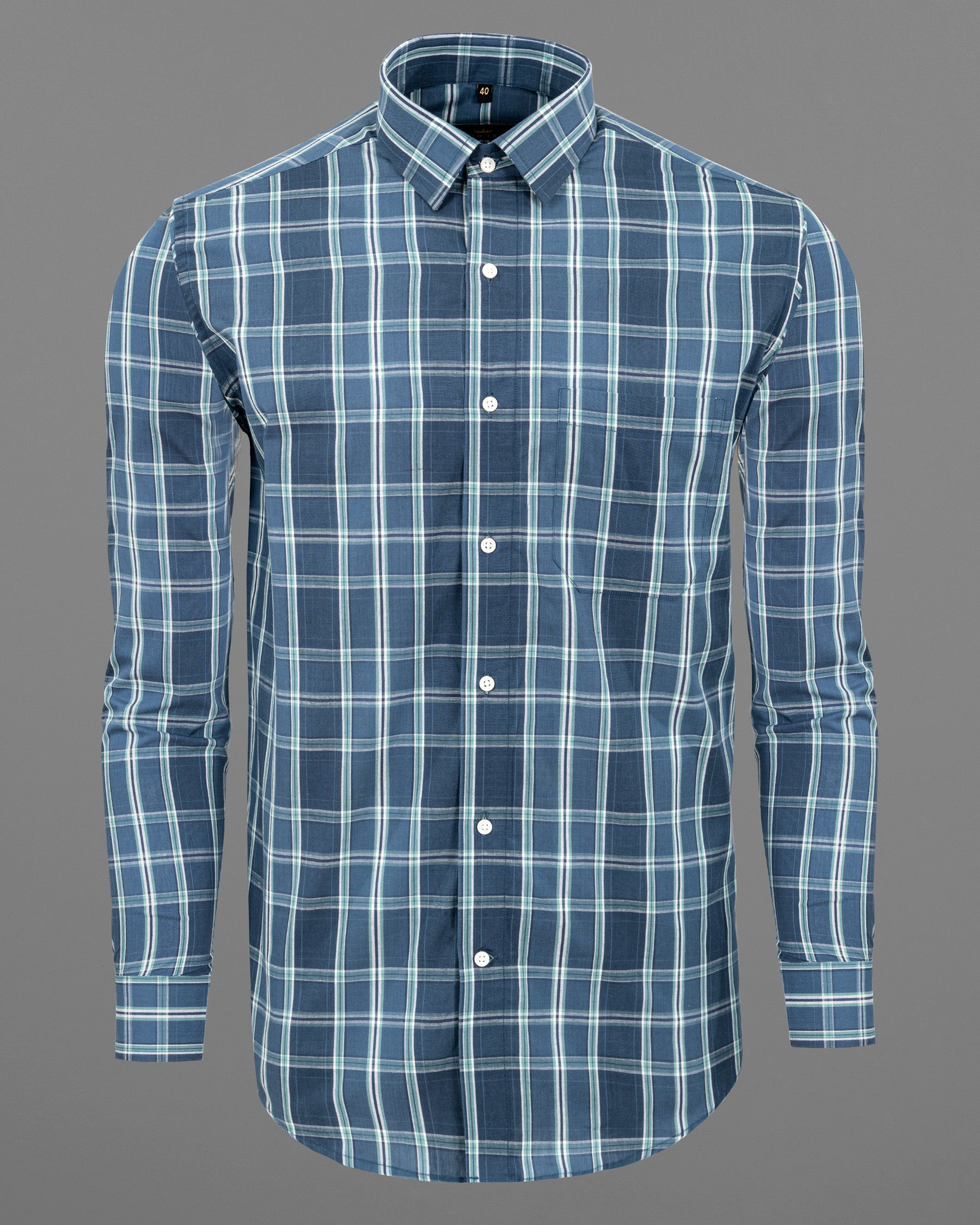 Nile Blue Plaid Premium Cotton Shirt 5633-38, 5633-H-38, 5633-39, 5633-H-39, 5633-40, 5633-H-40, 5633-42, 5633-H-42, 5633-44, 5633-H-44, 5633-46, 5633-H-46, 5633-48, 5633-H-48, 5633-50, 5633-H-50, 5633-52, 5633-H-52