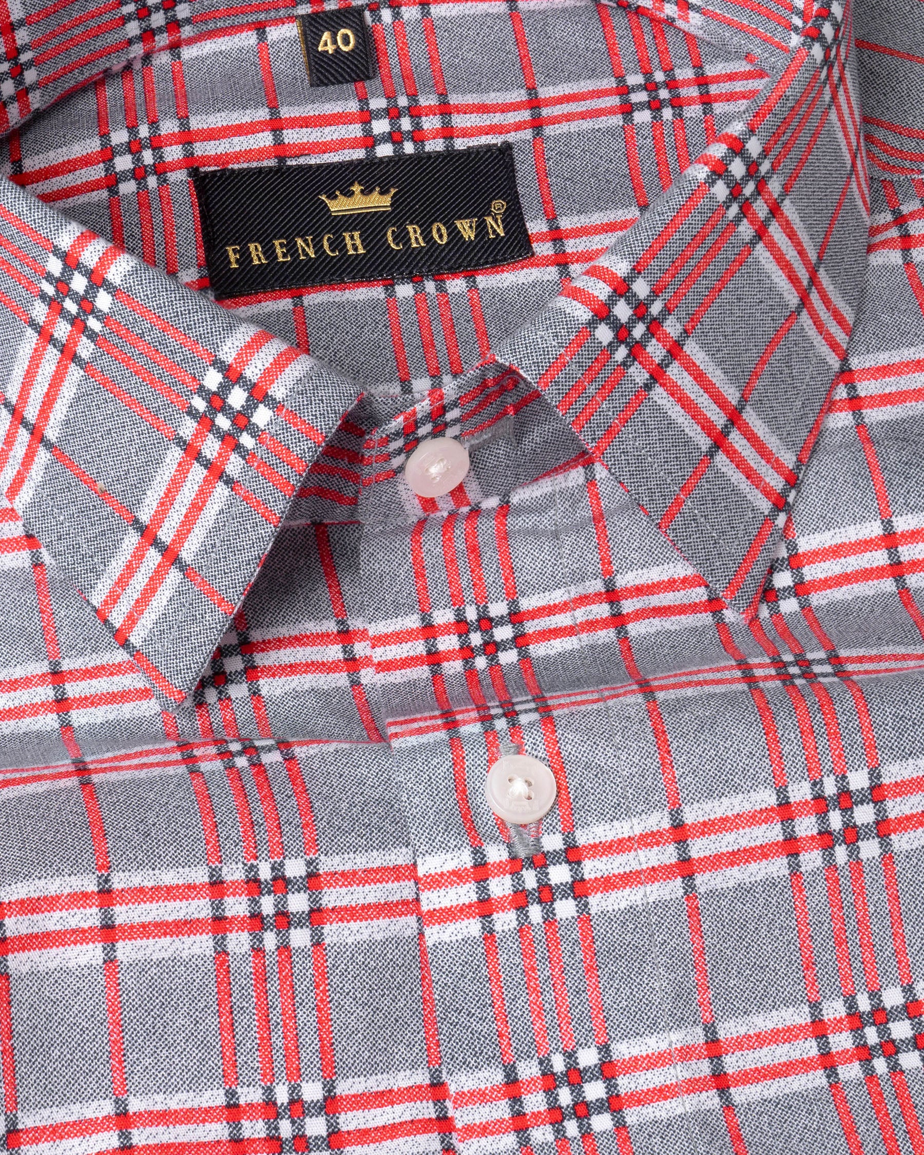 Mischka Grey with Red Plaid Premium Cotton Shirt 5686-38, 5686-H-38, 5686-39, 5686-H-39, 5686-40, 5686-H-40, 5686-42, 5686-H-42, 5686-44, 5686-H-44, 5686-46, 5686-H-46, 5686-48, 5686-H-48, 5686-50, 5686-H-50, 5686-52, 5686-H-52