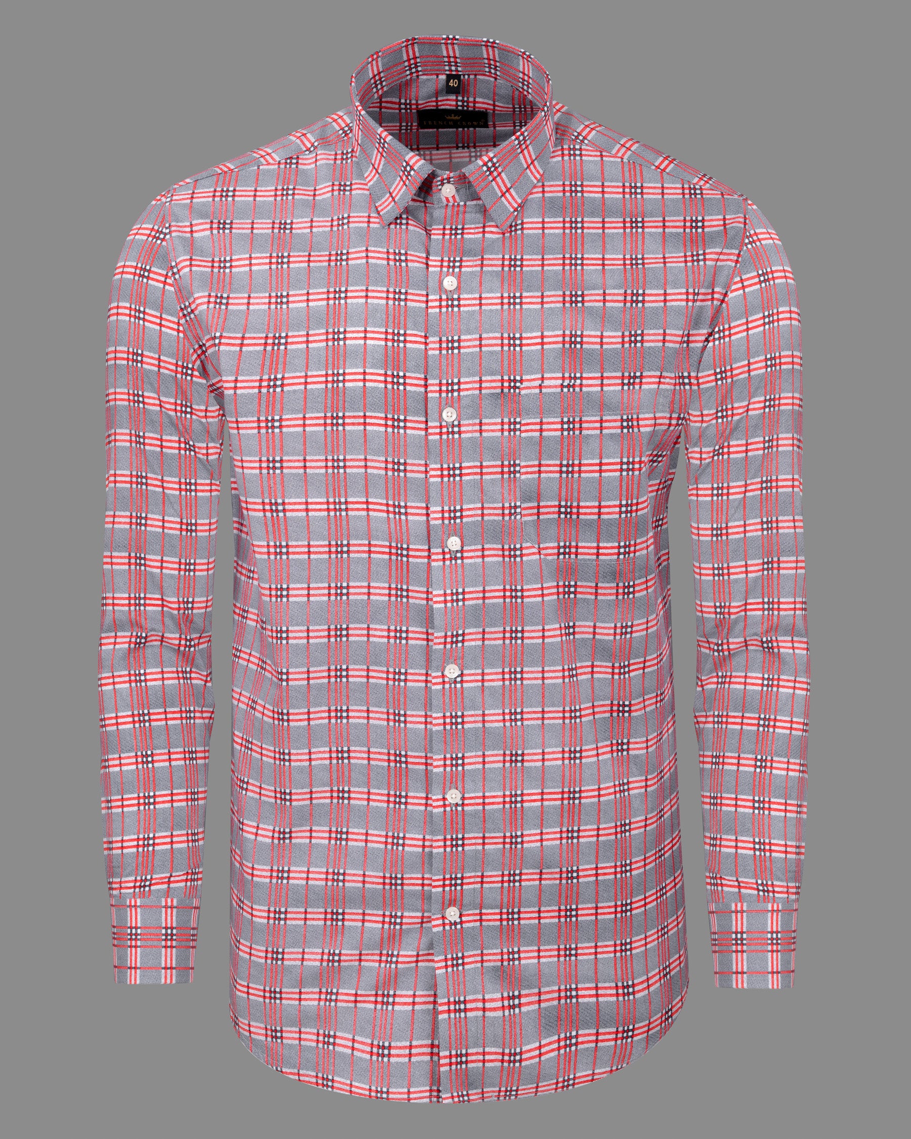 Mischka Grey with Red Plaid Premium Cotton Shirt 5686-38, 5686-H-38, 5686-39, 5686-H-39, 5686-40, 5686-H-40, 5686-42, 5686-H-42, 5686-44, 5686-H-44, 5686-46, 5686-H-46, 5686-48, 5686-H-48, 5686-50, 5686-H-50, 5686-52, 5686-H-52