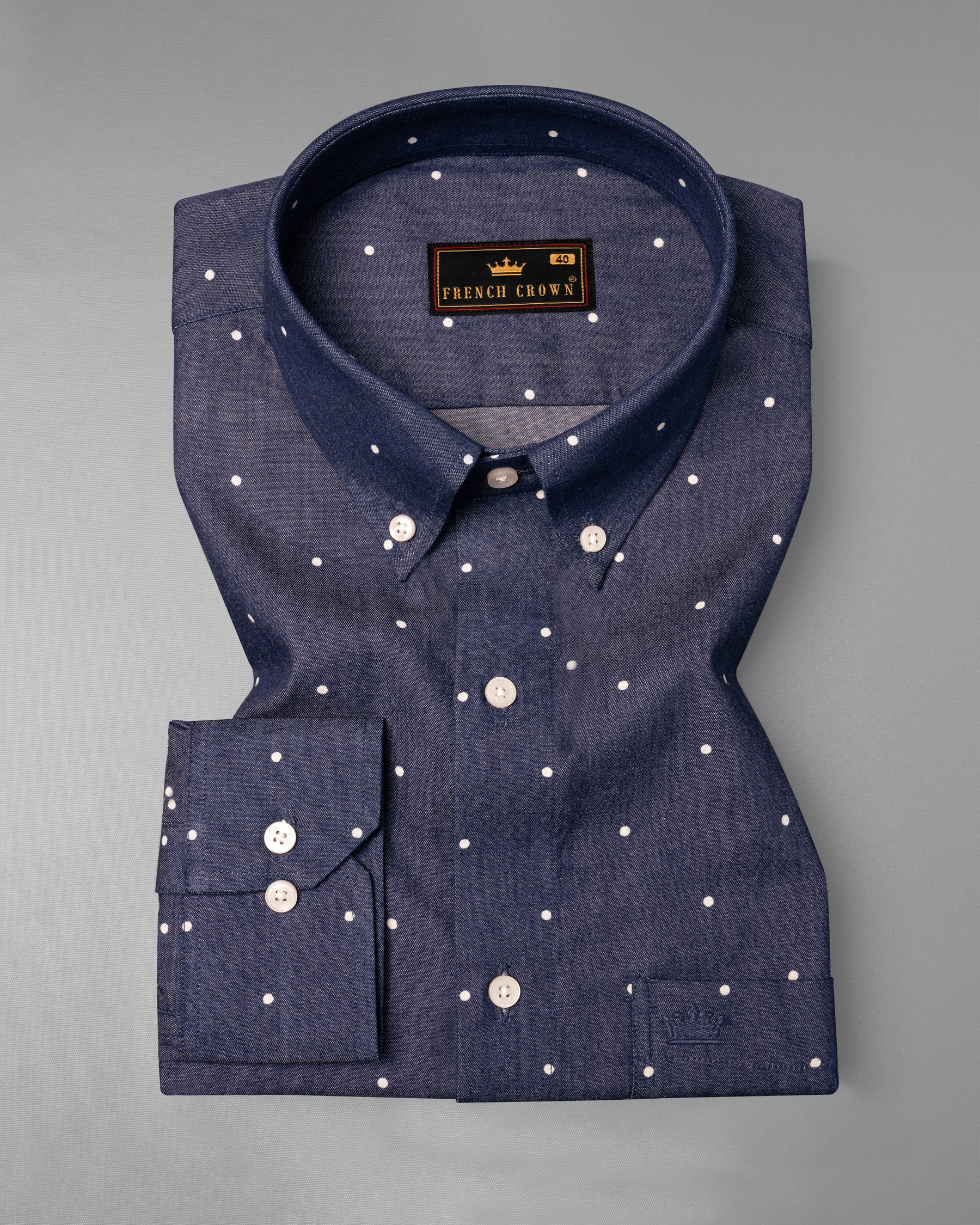 Denim Blue Polka Dotted Chambray Premium Cotton Shirt 5811-BD-38, 5811-BD-H-38, 5811-BD-39, 5811-BD-H-39, 5811-BD-40, 5811-BD-H-40, 5811-BD-42, 5811-BD-H-42, 5811-BD-44, 5811-BD-H-44, 5811-BD-46, 5811-BD-H-46, 5811-BD-48, 5811-BD-H-48, 5811-BD-50, 5811-BD-H-50, 5811-BD-52, 5811-BD-H-52