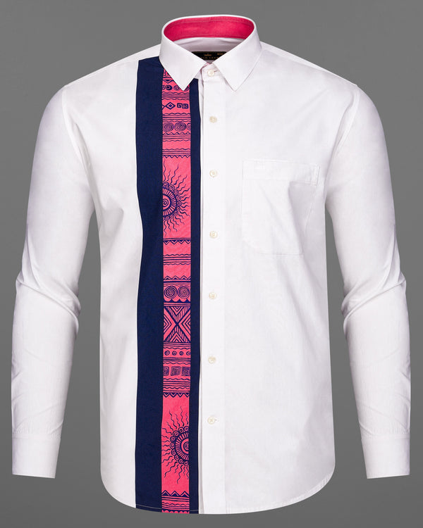 Bright White with Mirage Blue and Cabaret Pink Tribal Artwork Hand Painted Premium Cotton Shirt 5883-ART-2CP-38, 5883-ART-2CP-H-38, 5883-ART-2CP-39, 5883-ART-2CP-H-39, 5883-ART-2CP-40, 5883-ART-2CP-H-40, 5883-ART-2CP-42, 5883-ART-2CP-H-42, 5883-ART-2CP-44, 5883-ART-2CP-H-44, 5883-ART-2CP-46, 5883-ART-2CP-H-46, 5883-ART-2CP-48, 5883-ART-2CP-H-48, 5883-ART-2CP-50, 5883-ART-2CP-H-50, 5883-ART-2CP-52, 5883-ART-2CP-H-52