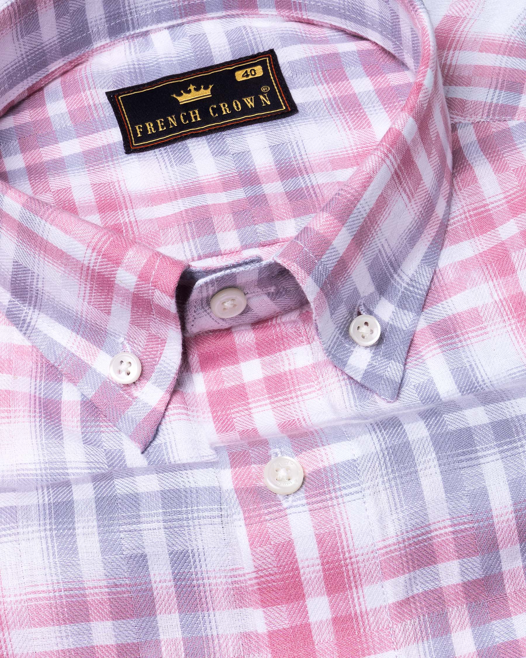 Grey with Viola Pink Twill Plaid Premium Cotton Shirt 5886-BD-38, 5886-BD-H-38, 5886-BD-39, 5886-BD-H-39, 5886-BD-40, 5886-BD-H-40, 5886-BD-42, 5886-BD-H-42, 5886-BD-44, 5886-BD-H-44, 5886-BD-46, 5886-BD-H-46, 5886-BD-48, 5886-BD-H-48, 5886-BD-50, 5886-BD-H-50, 5886-BD-52, 5886-BD-H-52