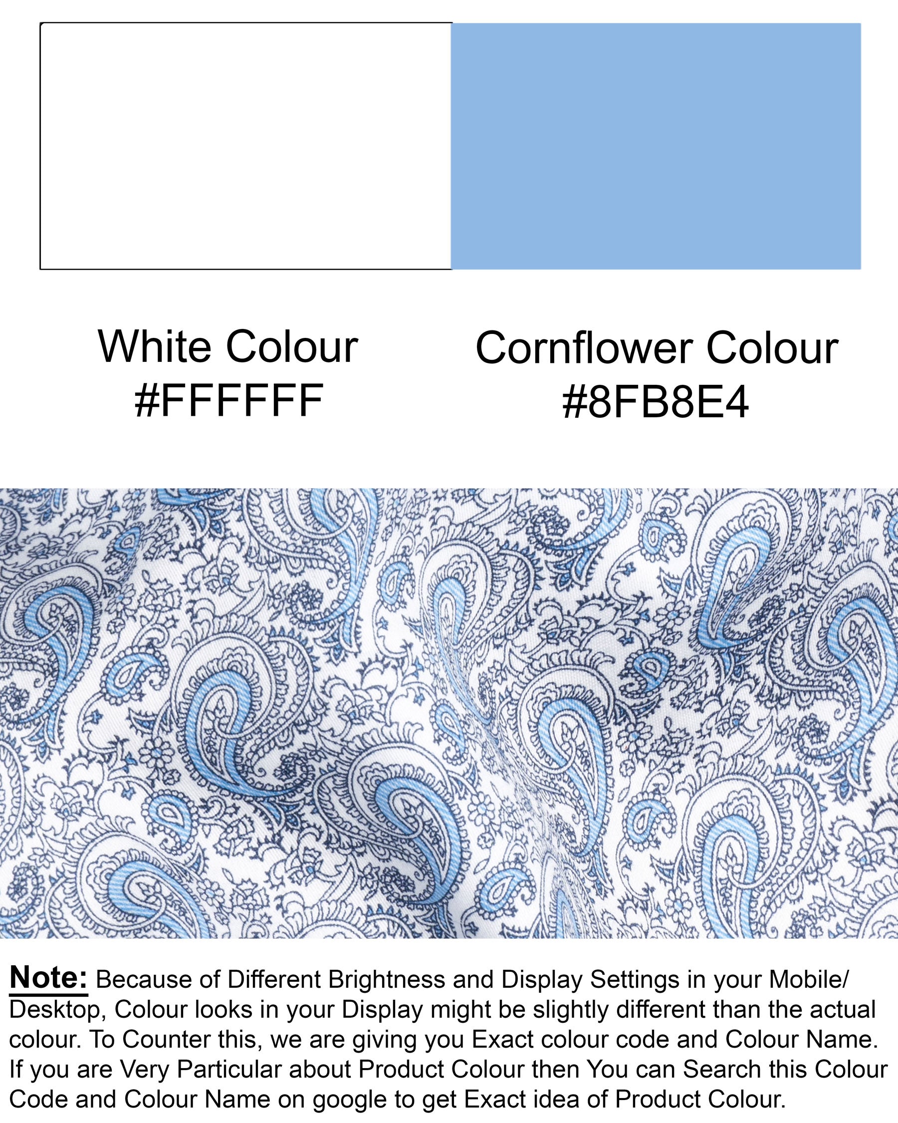 Bright White and Cornflower Blue Paisleys Printed Super Soft Premium Cotton Shirt 5908-M-38, 5908-M-H-38, 5908-M-39, 5908-M-H-39, 5908-M-40, 5908-M-H-40, 5908-M-42, 5908-M-H-42, 5908-M-44, 5908-M-H-44, 5908-M-46, 5908-M-H-46, 5908-M-48, 5908-M-H-48, 5908-M-50, 5908-M-H-50, 5908-M-52, 5908-M-H-52