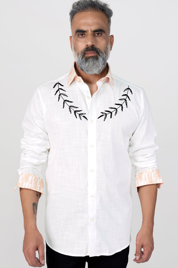 Bright White Handwork Embroidered Luxurious Linen Designer Shirt
