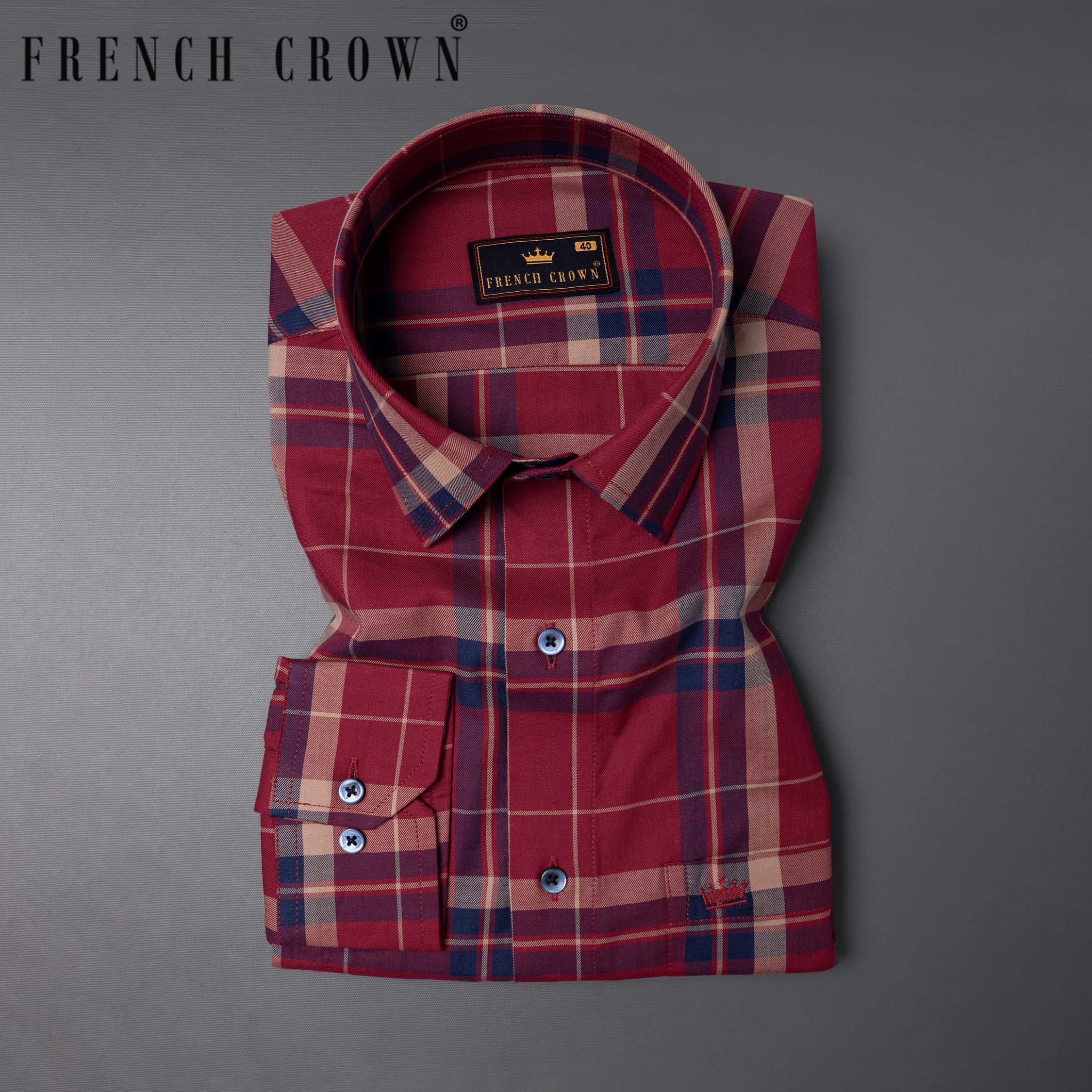 Scarlet Red Twill Plaid Premium Cotton Shirt