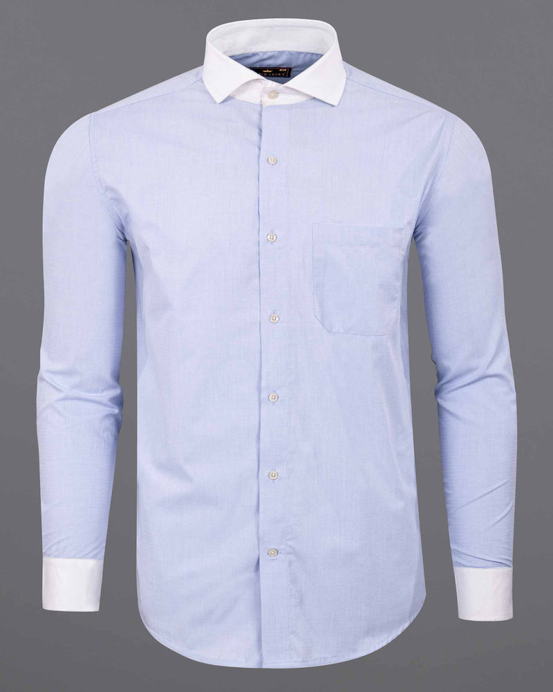 Hawkes Blue with White Collar Dobby Textured Premium Giza Cotton Shirt