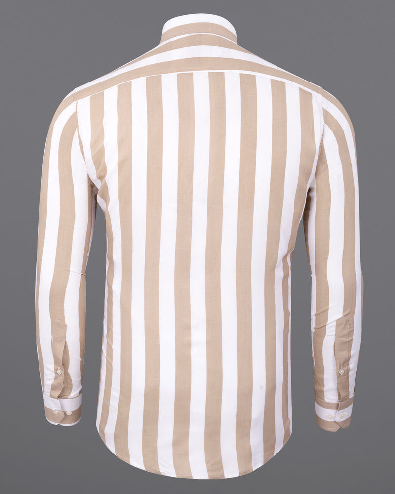 Clam Shell Brown and White Thick Striped Premium Tencel Shirt 6045-38, 6045-H-38, 6045-39, 6045-H-39, 6045-40, 6045-H-40, 6045-42, 6045-H-42, 6045-44, 6045-H-44, 6045-46, 6045-H-46, 6045-48, 6045-H-48, 6045-50, 6045-H-50, 6045-52, 6045-H-52