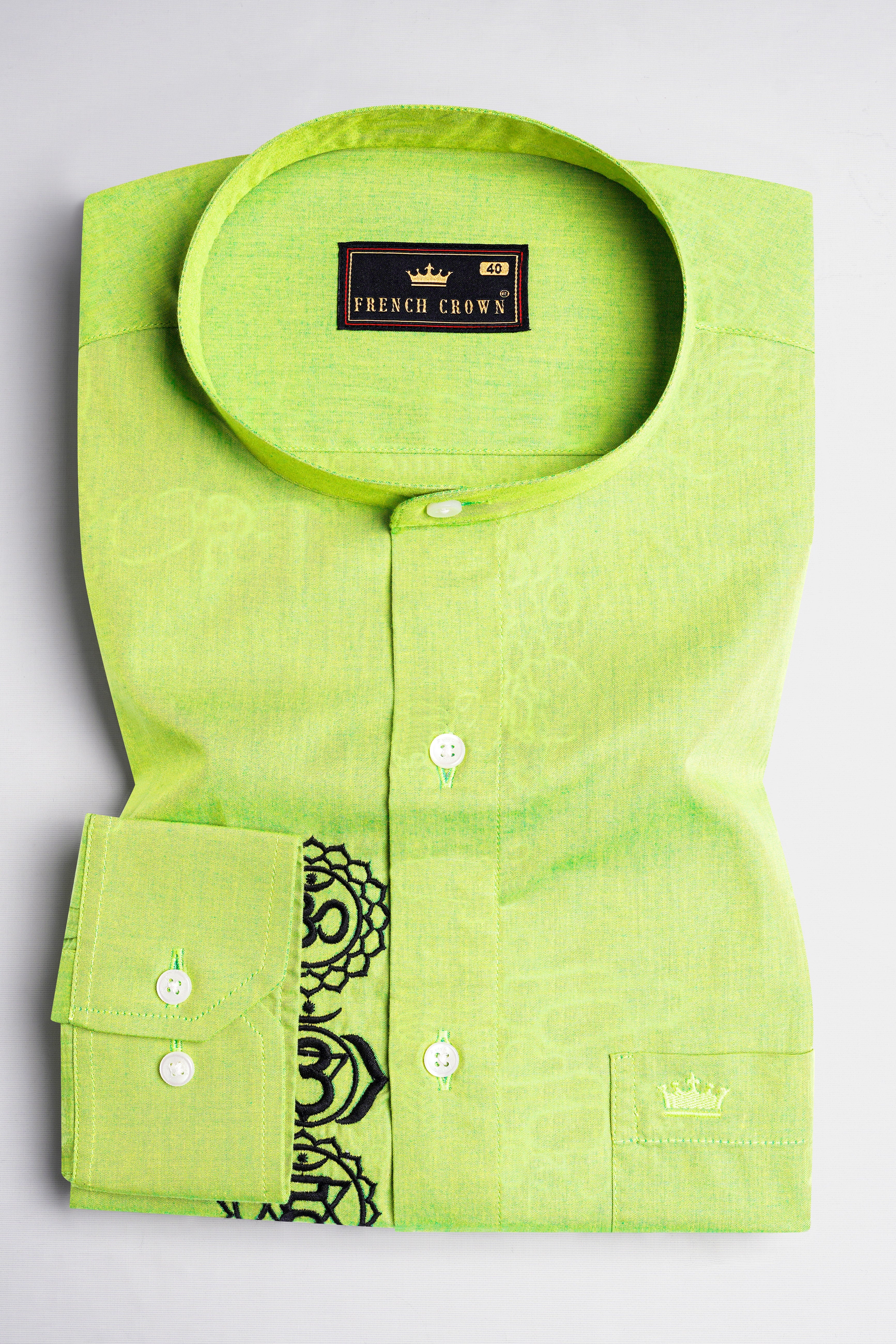 Conifer Green 7 Chakras Embroidered Chambray Designer Shirt 6105-M-E217-38, 6105-M-E217-H-38, 6105-M-E217-39, 6105-M-E217-H-39, 6105-M-E217-40, 6105-M-E217-H-40, 6105-M-E217-42, 6105-M-E217-H-42, 6105-M-E217-44, 6105-M-E217-H-44, 6105-M-E217-46, 6105-M-E217-H-46, 6105-M-E217-48, 6105-M-E217-H-48, 6105-M-E217-50, 6105-M-E217-H-50, 6105-M-E217-52, 6105-M-E217-H-52