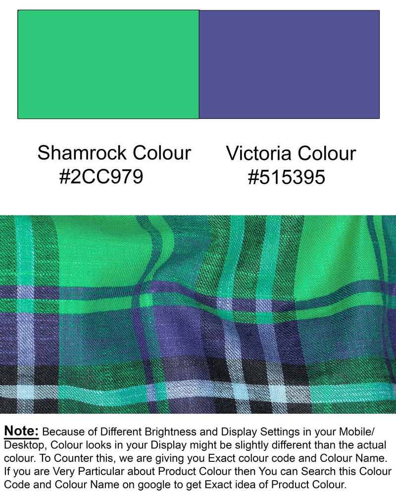 Shamrock Green with Victoria Blue Plaid Luxurious Linen Shirt 6121-M-38, 6121-M-H-38, 6121-M-39, 6121-M-H-39, 6121-M-40, 6121-M-H-40, 6121-M-42, 6121-M-H-42, 6121-M-44, 6121-M-H-44, 6121-M-46, 6121-M-H-46, 6121-M-48, 6121-M-H-48, 6121-M-50, 6121-M-H-50, 6121-M-52, 6121-M-H-52