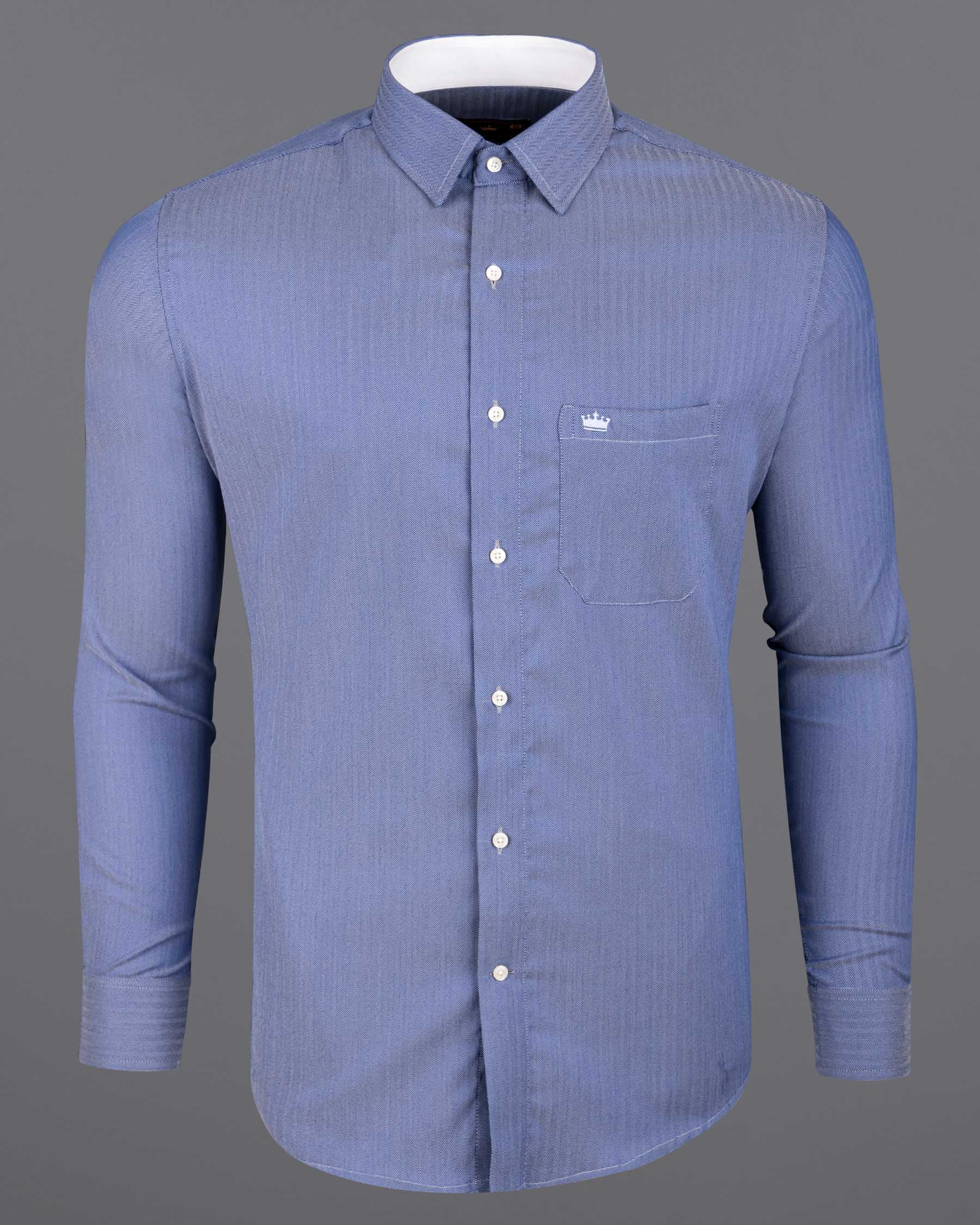 Wild Blue Yonder Subtle Striped Stretchable Herringbone Shirt