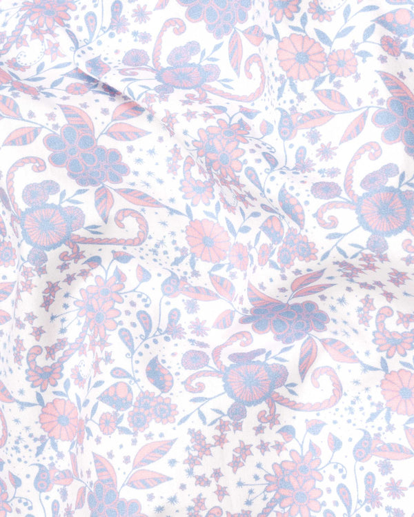 Bright White with Pastel Blue and Pink decorated Flowers Printed Premium Cotton Shirt 6135-38, 6135-H-38, 6135-39, 6135-H-39, 6135-40, 6135-H-40, 6135-42, 6135-H-42, 6135-44, 6135-H-44, 6135-46, 6135-H-46, 6135-48, 6135-H-48, 6135-50, 6135-H-50, 6135-52, 6135-H-52
