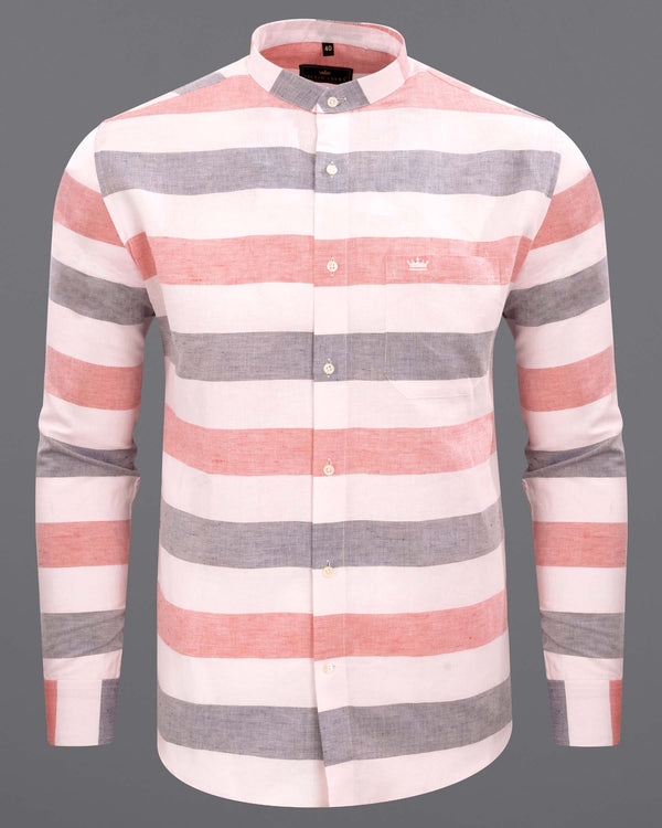 Illusion Pink and White Striped Luxurious Linen Shirt