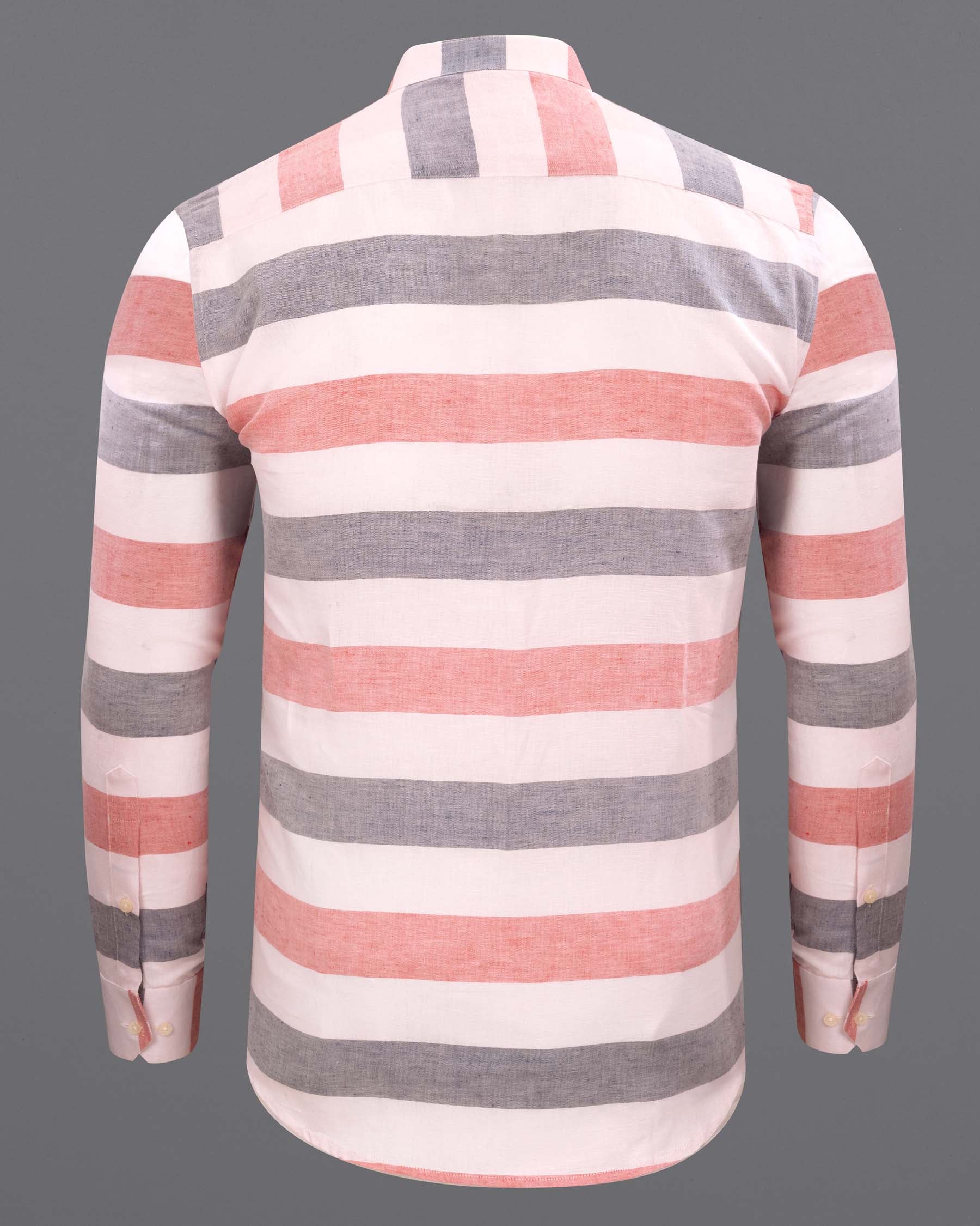 Illusion Pink and White Striped Luxurious Linen Shirt