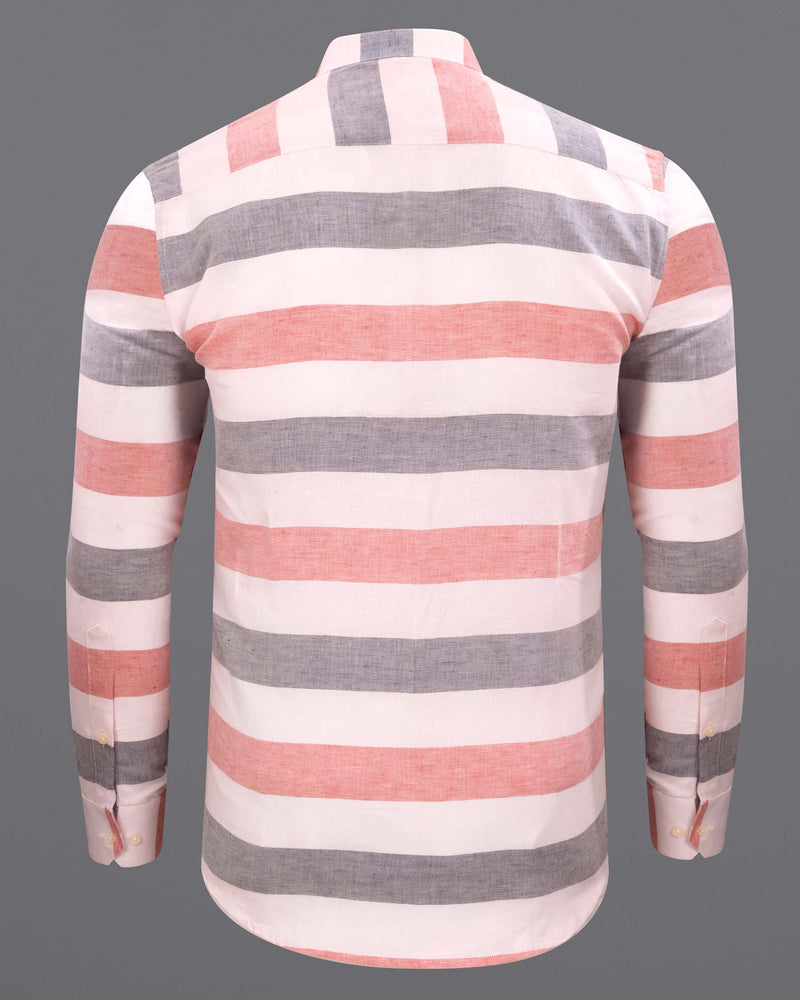 Illusion Pink and White Striped Luxurious Linen Shirt