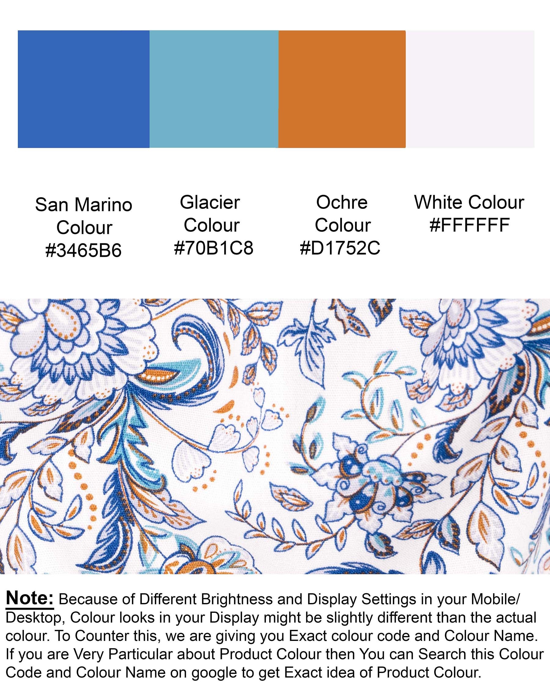 Bright White Floral Print Premium Cotton Shirt 6166-38, 6166-H-38, 6166-39, 6166-H-39, 6166-40, 6166-H-40, 6166-42, 6166-H-42, 6166-44, 6166-H-44, 6166-46, 6166-H-46, 6166-48, 6166-H-48, 6166-50, 6166-H-50, 6166-52, 6166-H-52