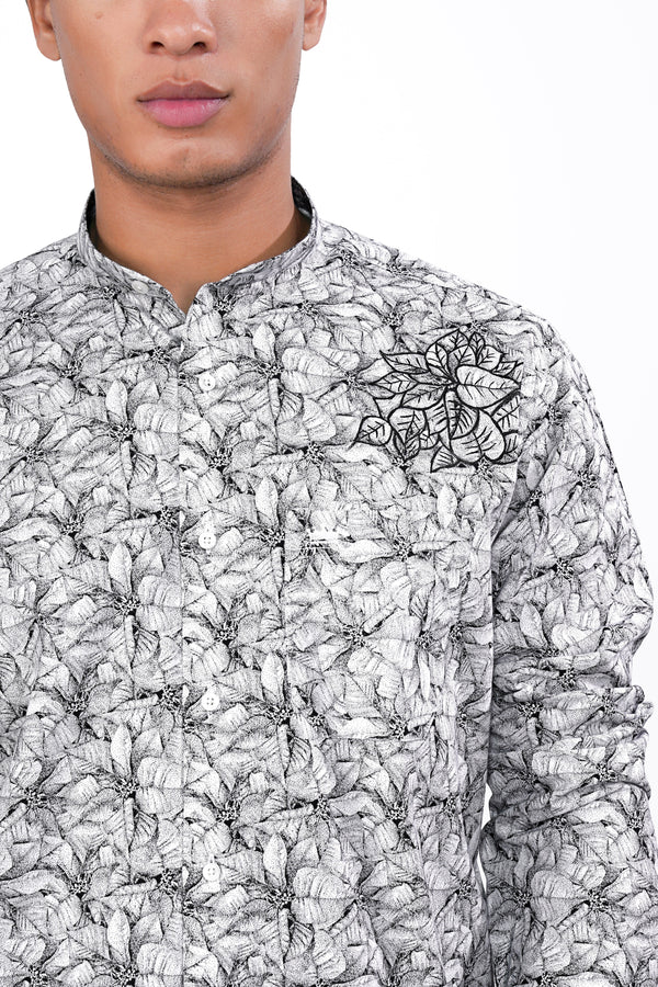Jade Black and white Floral Printed with Hand Painted Twill Premium Cotton Designer Shirt