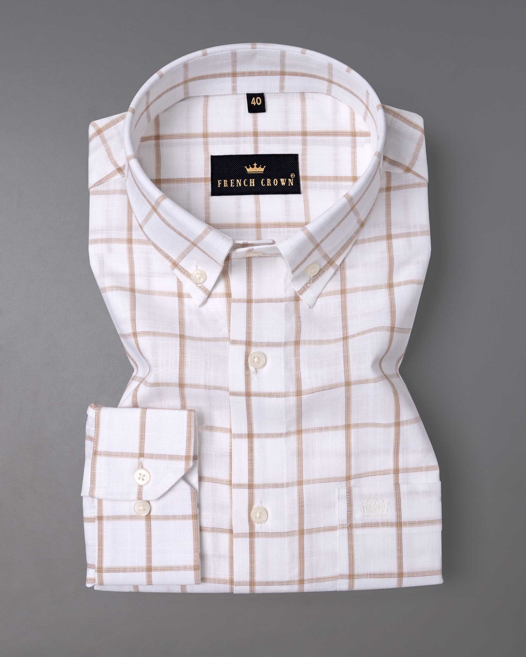 Bright white with brown Windowpane Luxurious Linen shirt 6287-BD-38, 6287-BD-H-38, 6287-BD-39, 6287-BD-H-39, 6287-BD-40, 6287-BD-H-40, 6287-BD-42, 6287-BD-H-42, 6287-BD-44, 6287-BD-H-44, 6287-BD-46, 6287-BD-H-46, 6287-BD-48, 6287-BD-H-48, 6287-BD-50, 6287-BD-H-50, 6287-BD-52, 6287-BD-H-52