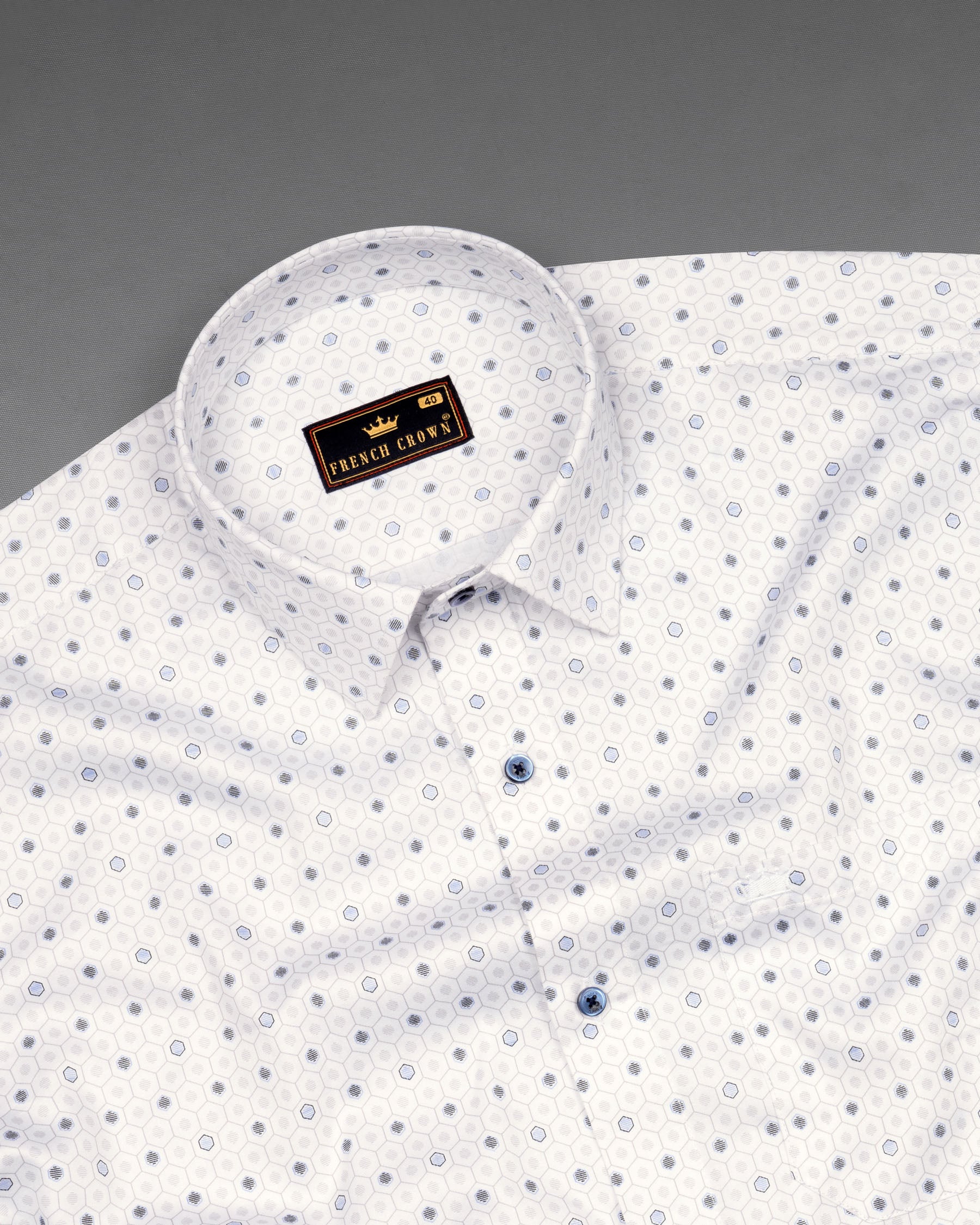 Bright White Hexagon Printed Super Soft Premium Cotton Shirt 6291-BLE-38, 6291-BLE-H-38, 6291-BLE-39, 6291-BLE-H-39, 6291-BLE-40, 6291-BLE-H-40, 6291-BLE-42, 6291-BLE-H-42, 6291-BLE-44, 6291-BLE-H-44, 6291-BLE-46, 6291-BLE-H-46, 6291-BLE-48, 6291-BLE-H-48, 6291-BLE-50, 6291-BLE-H-50, 6291-BLE-52, 6291-BLE-H-52