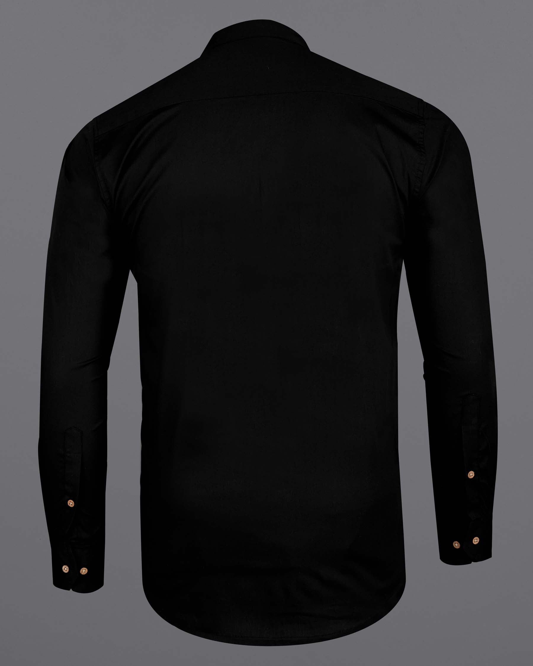 Jade Black Plain-Solid Premium Cotton Indian Kurta Style Shirt For