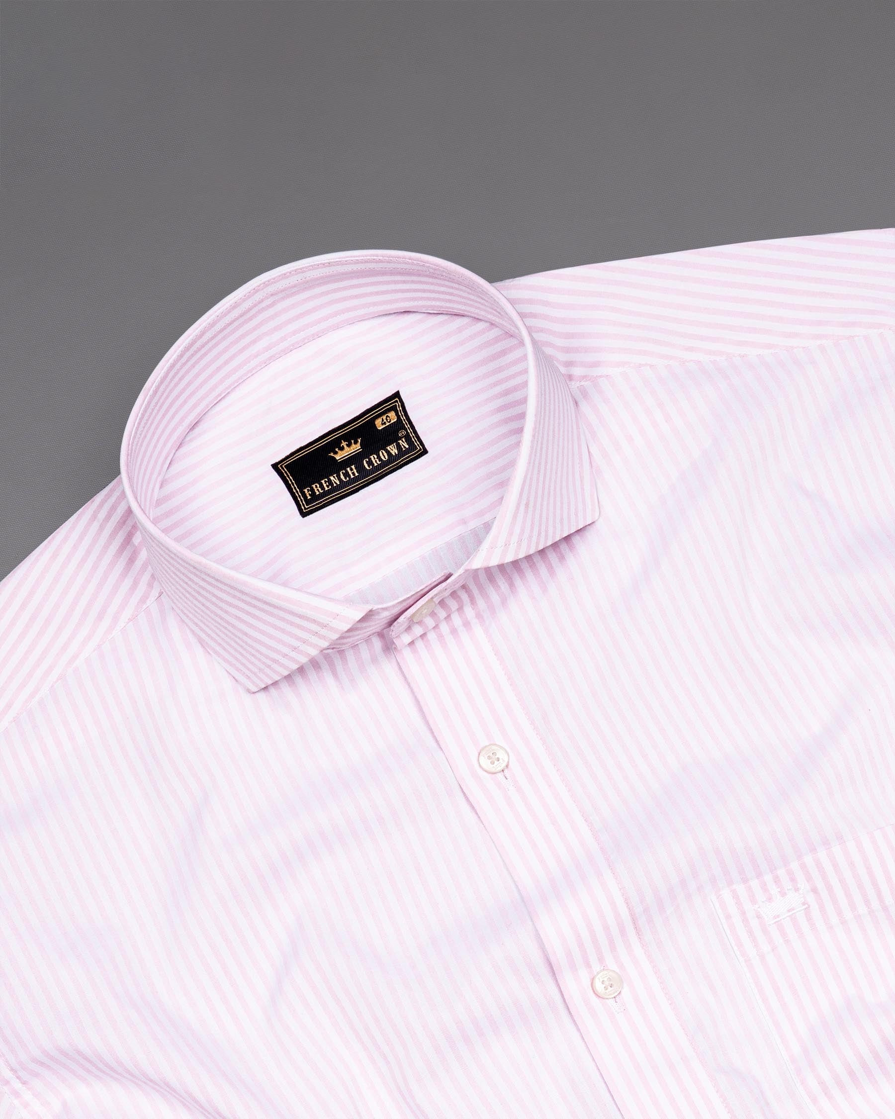 Bright White with Gainsboro Striped Premium Cotton Shirt