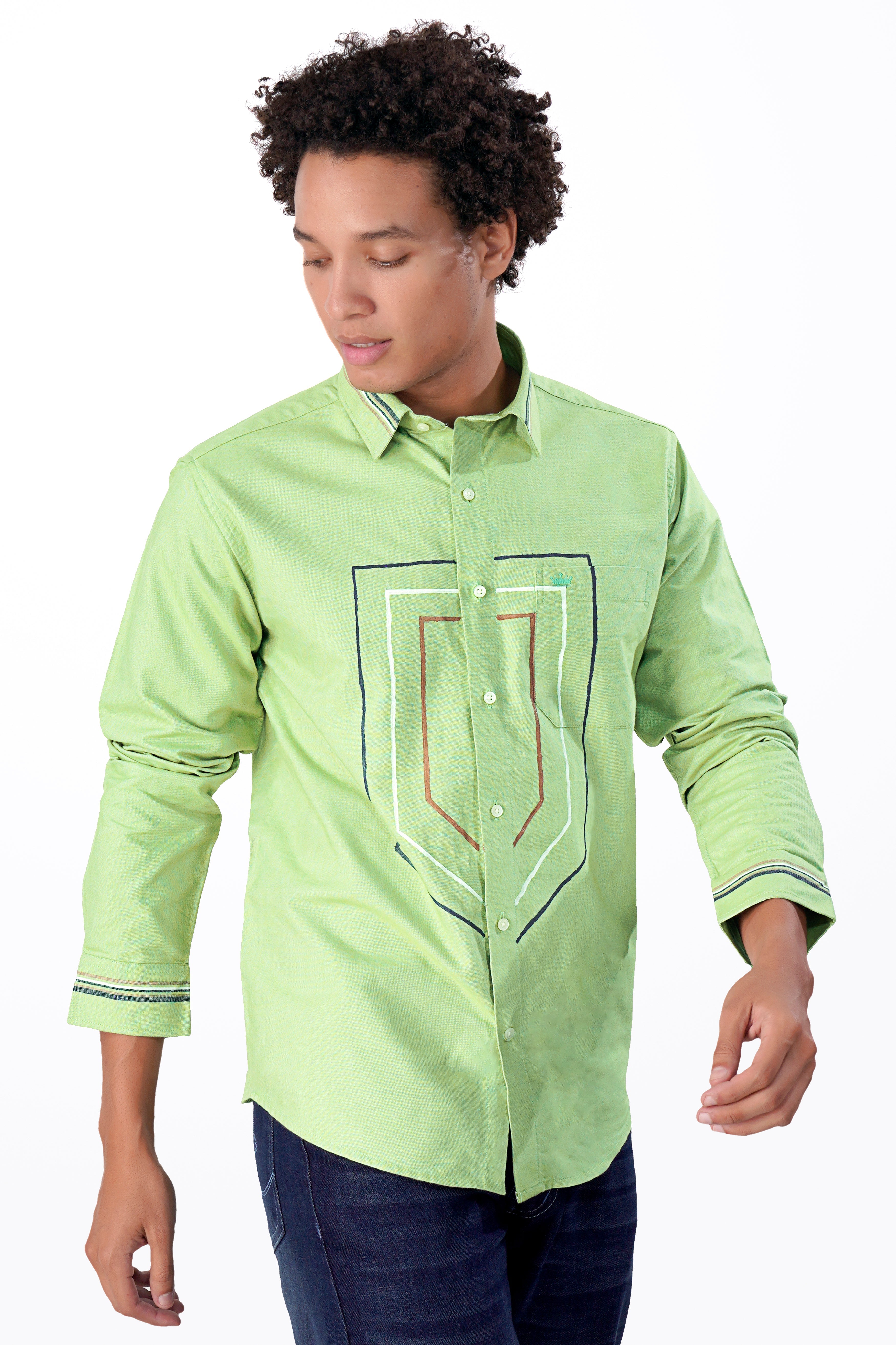 Sprout Green Multicolour Hand Painted Royal Oxford Designer Shirt 6365-ART-38, 6365-ART-H-38, 6365-ART-39, 6365-ART-H-39, 6365-ART-40, 6365-ART-H-40, 6365-ART-42, 6365-ART-H-42, 6365-ART-44, 6365-ART-H-44, 6365-ART-46, 6365-ART-H-46, 6365-ART-48, 6365-ART-H-48, 6365-ART-50, 6365-ART-H-50, 6365-ART-52, 6365-ART-H-52