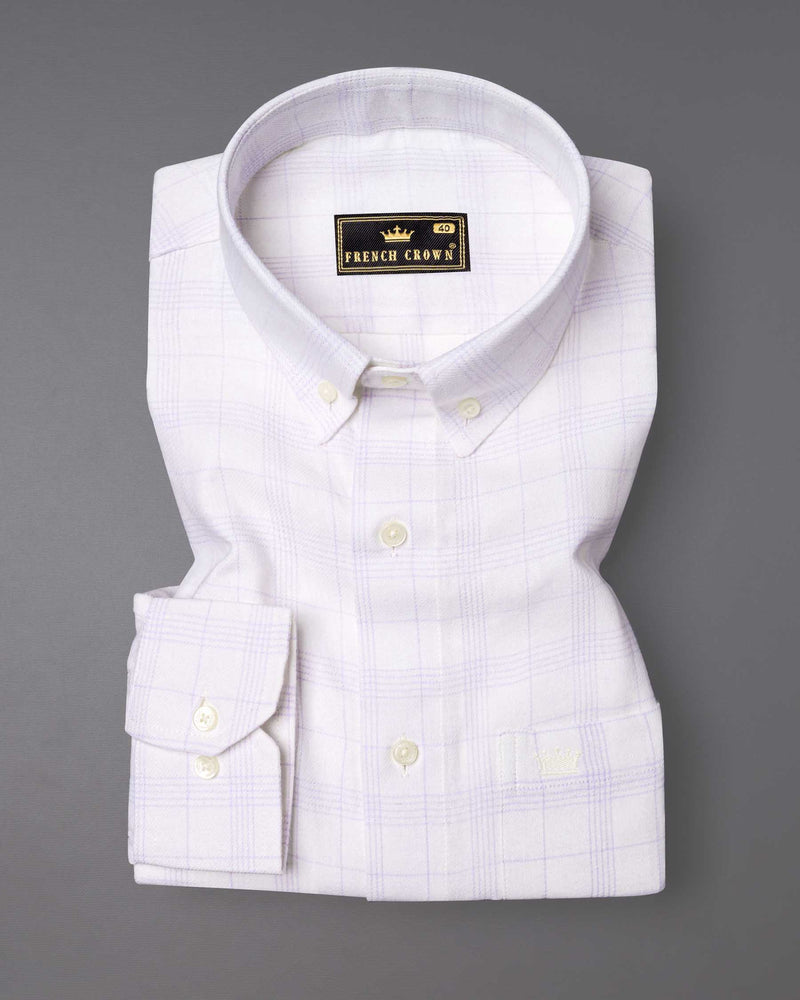 Bright White Twill Subtle Plaid Premium Cotton Shirt