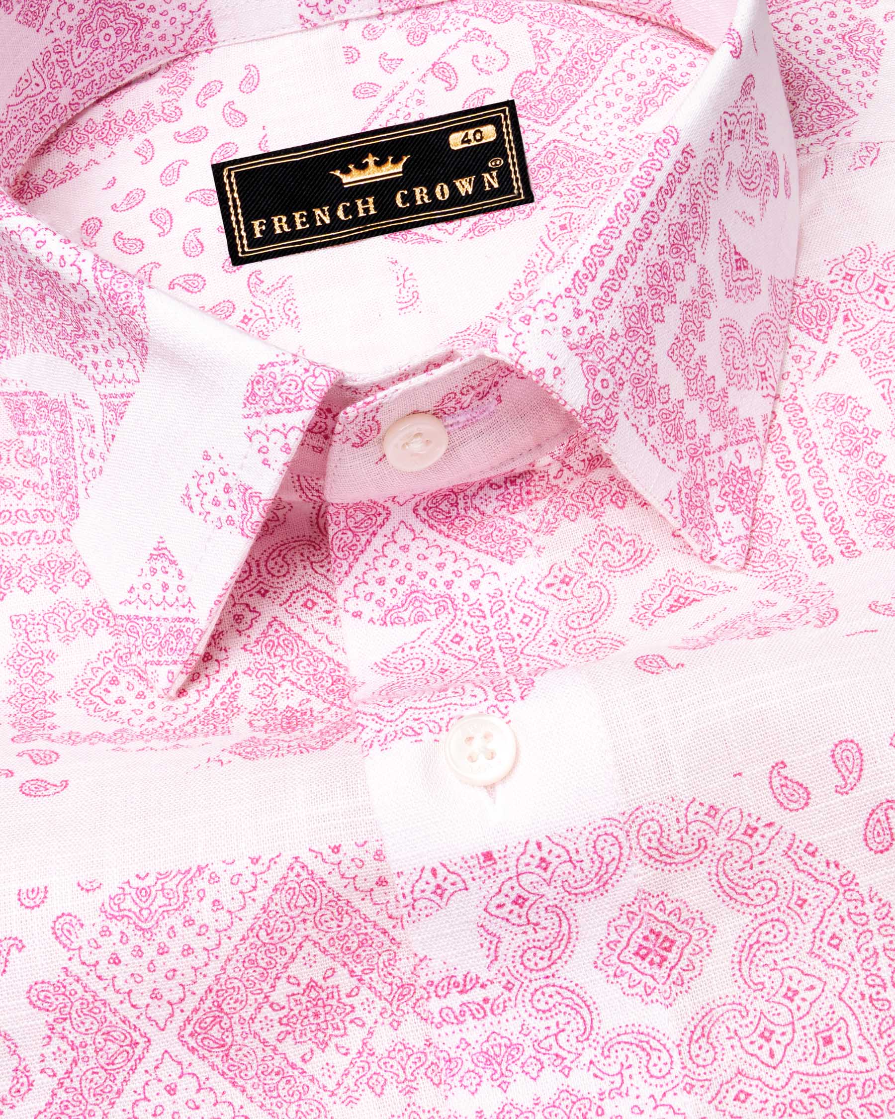 Amour Pink Ancient Paisleys Printed Luxurious Linen Shirt 6380-38, 6380-H-38, 6380-39, 6380-H-39, 6380-40, 6380-H-40, 6380-42, 6380-H-42, 6380-44, 6380-H-44, 6380-46, 6380-H-46, 6380-48, 6380-H-48, 6380-50, 6380-H-50, 6380-52, 6380-H-52