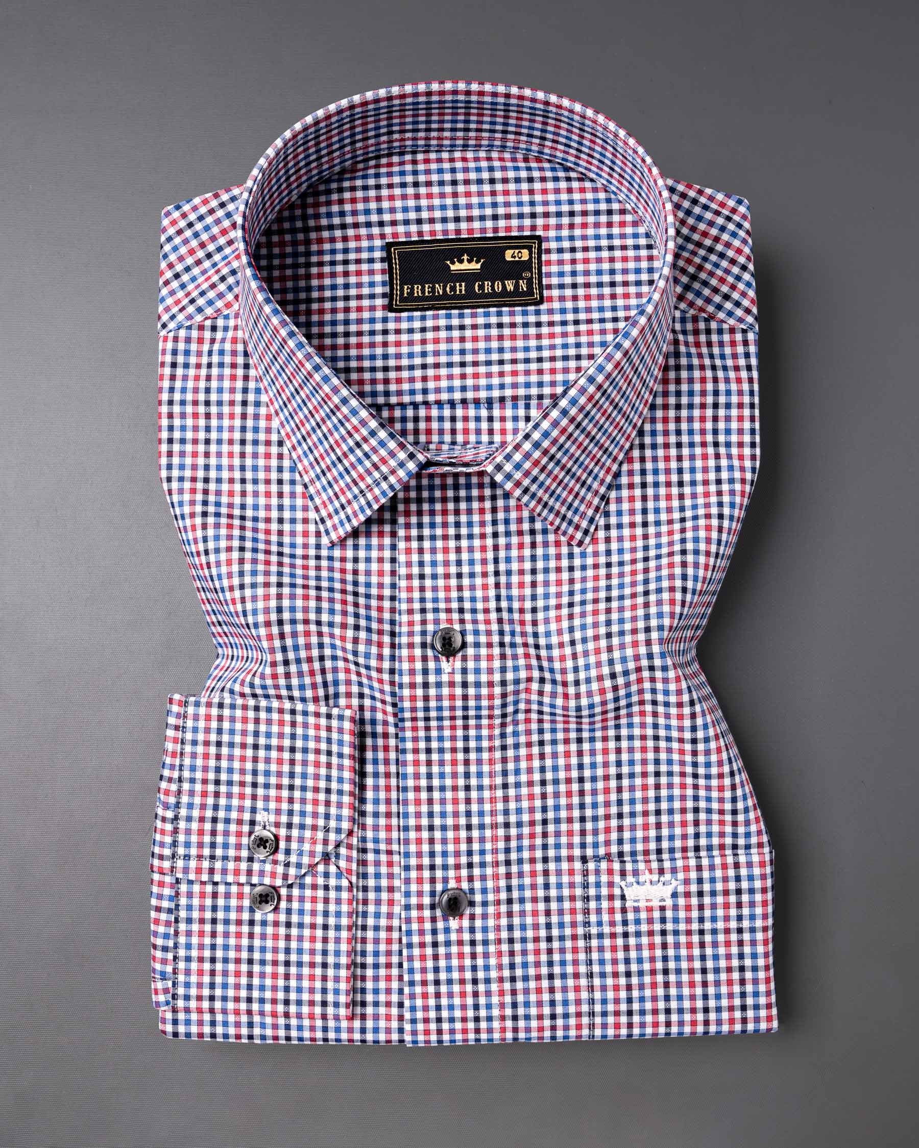 Bright White Multicolour Plaid Premium Cotton Shirt