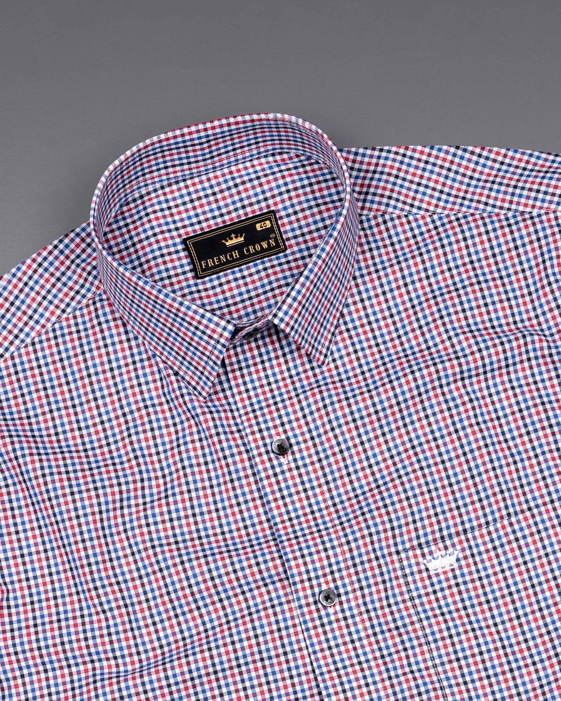 Bright White Multicolour Plaid Premium Cotton Shirt