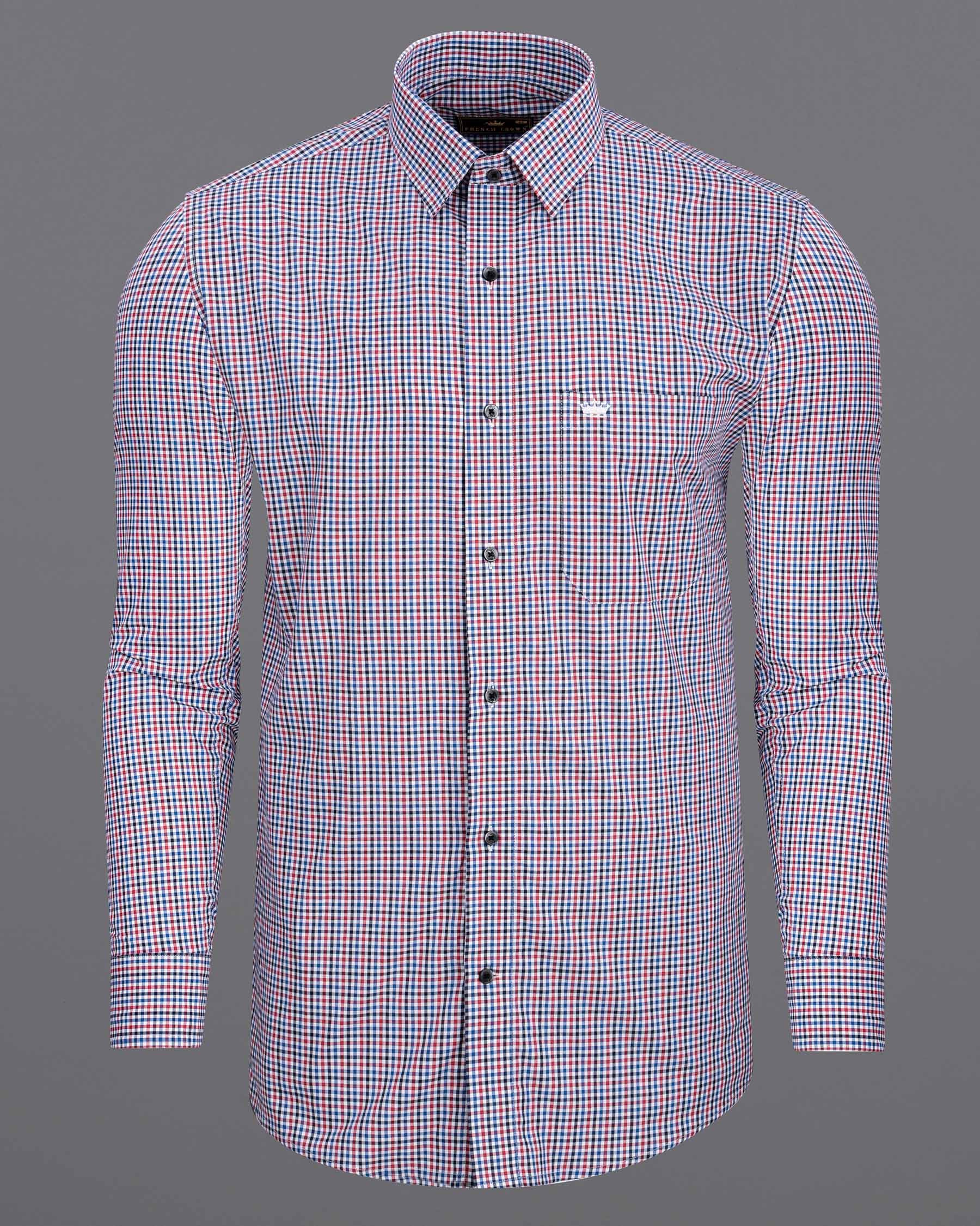 Bright White Multicolour Plaid Premium Cotton Shirt