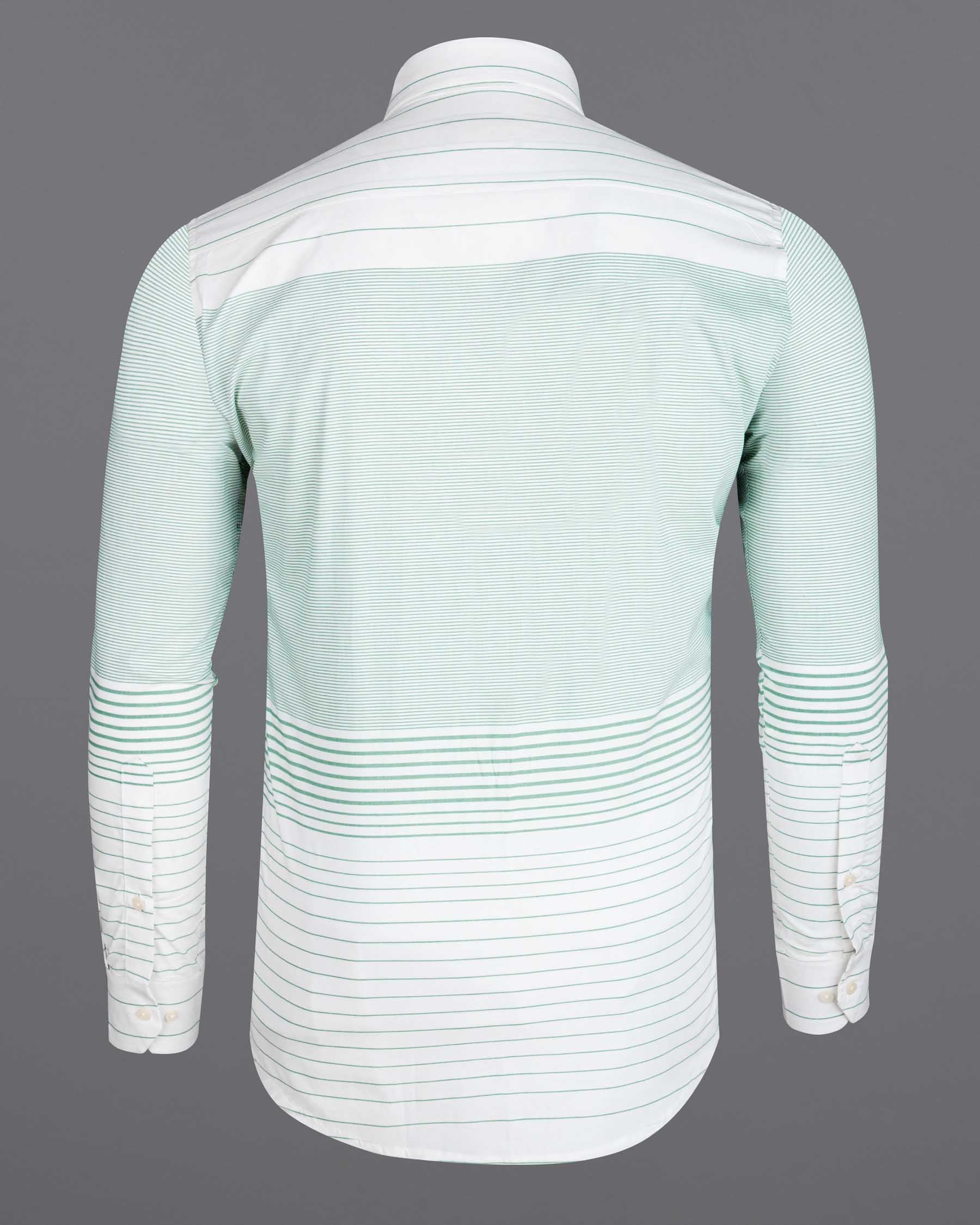 Bright White with Green Horizontal Striped Premium Cotton Shirt
