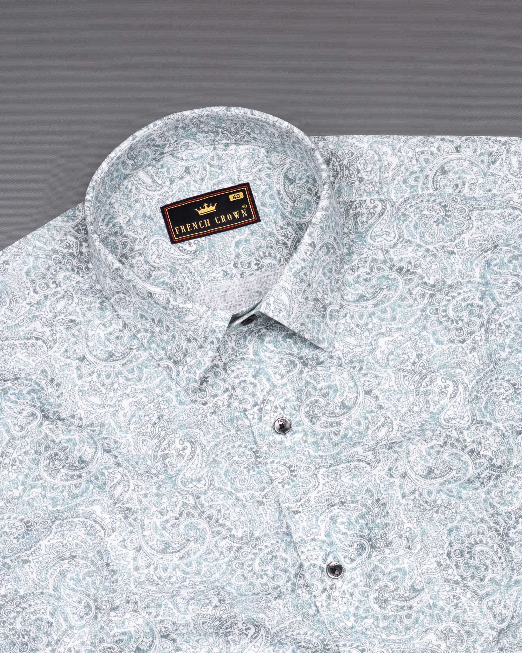 Bright White Paisleys Printed Royal Oxford Shirt