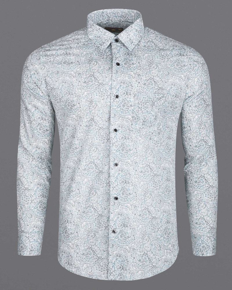 Bright White Paisleys Printed Royal Oxford Shirt