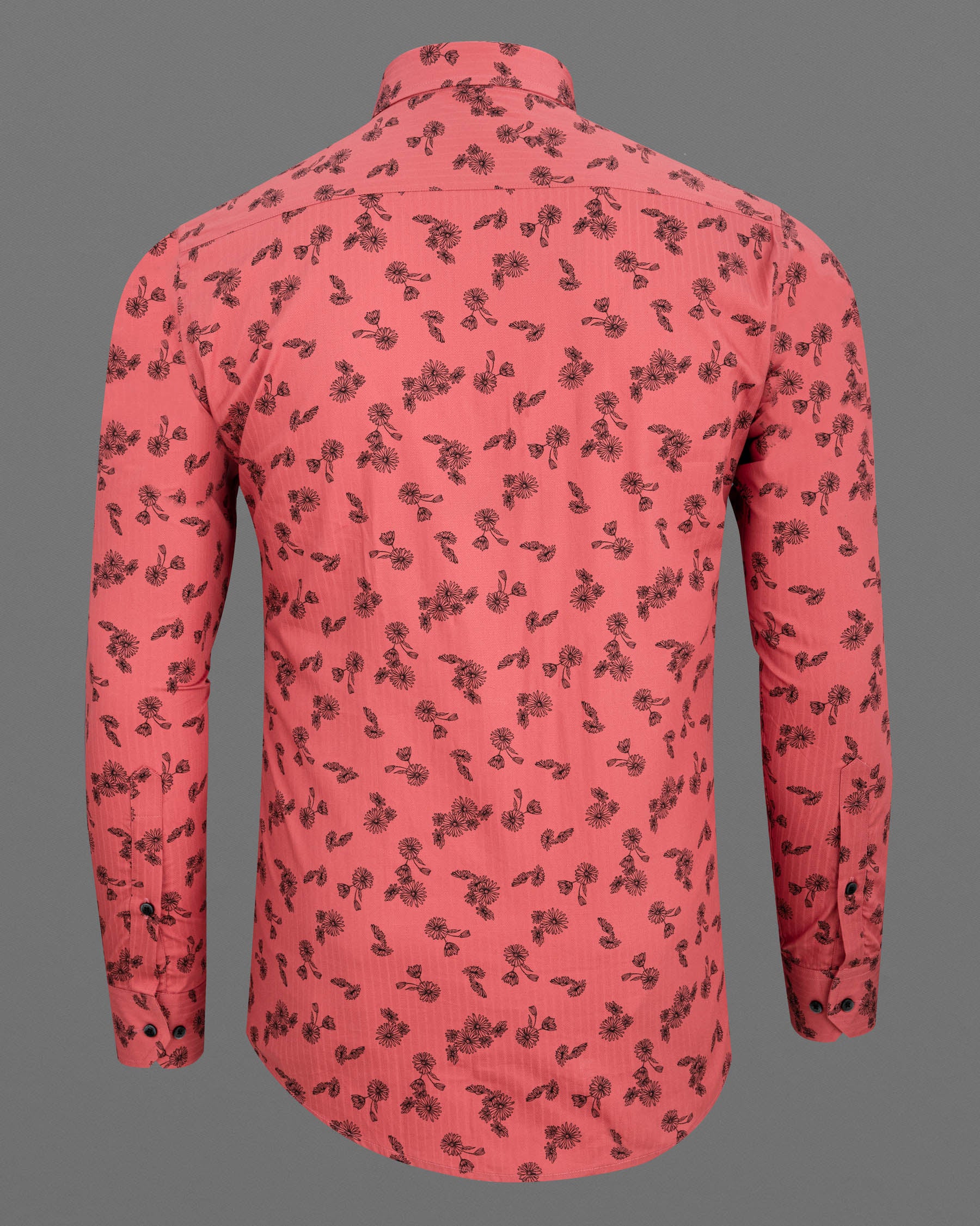 Dark Terra Cotta Floral Printed Dobby Textured Premium Giza Cotton Shirt