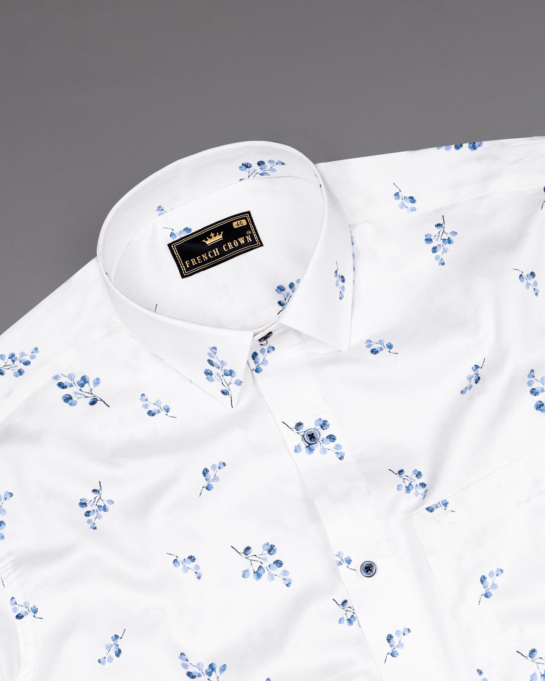 Bright White Floral Printed Super Soft Premium Cotton Shirt