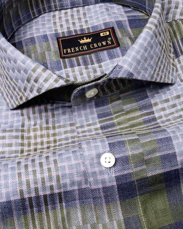 Comet Blue Twill Checkered Premium Cotton Shirt
